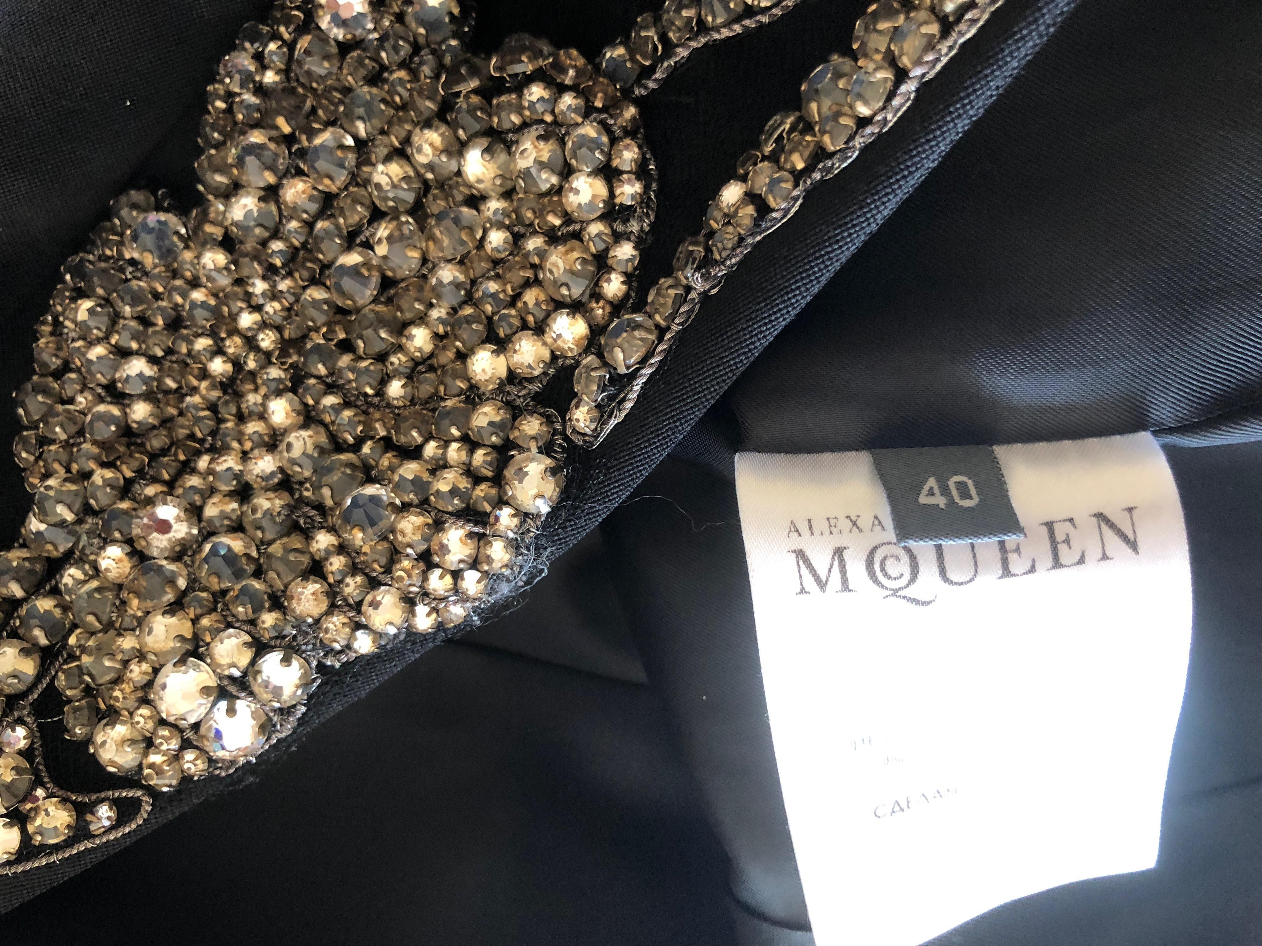 Alexander McQueen Black Tailored Tailcoat with Crystal Embellished Floral Lapels For Sale 6