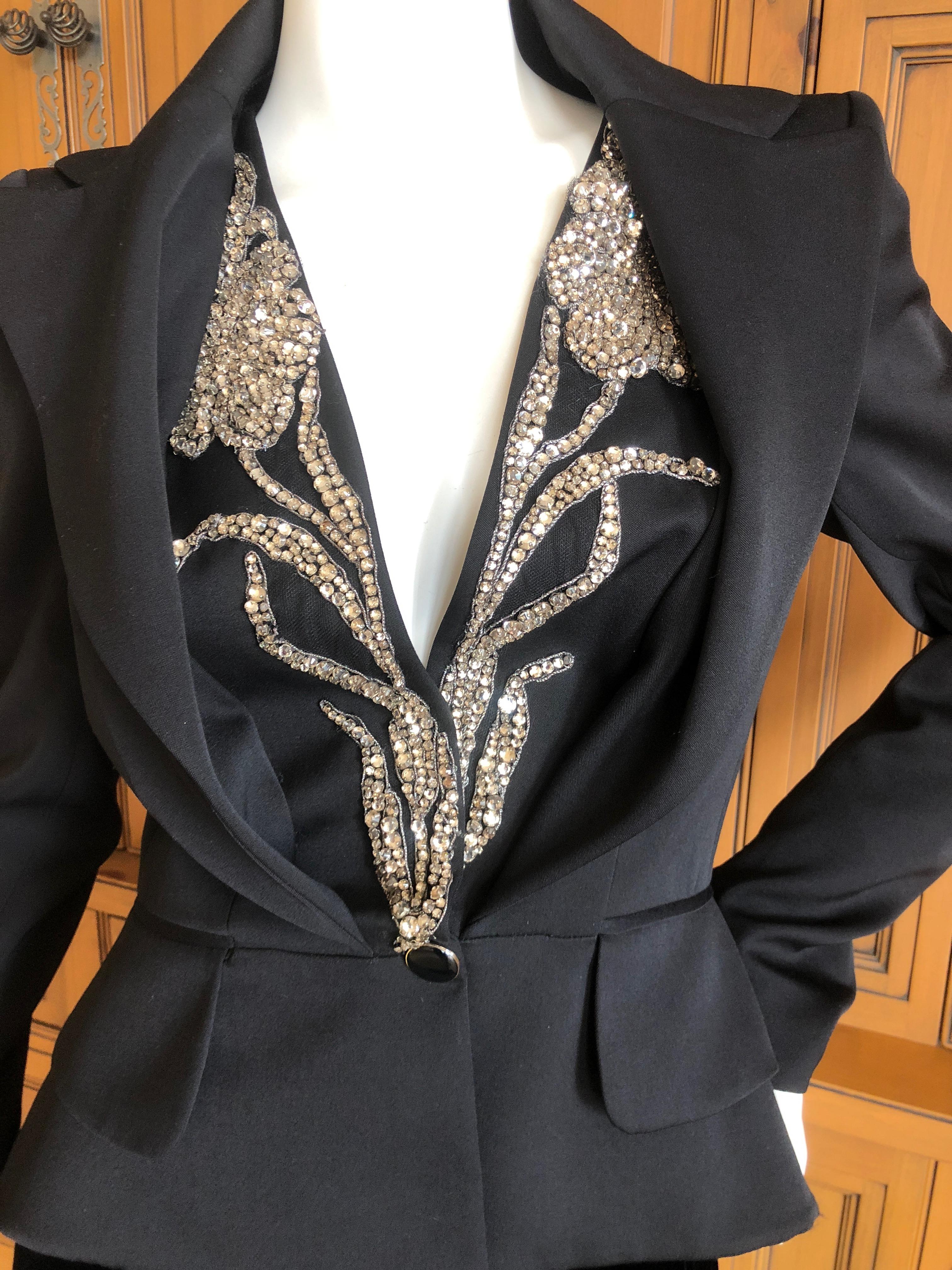 Alexander McQueen Black Tailored Tailcoat with Crystal Embellished Floral Lapels For Sale 1