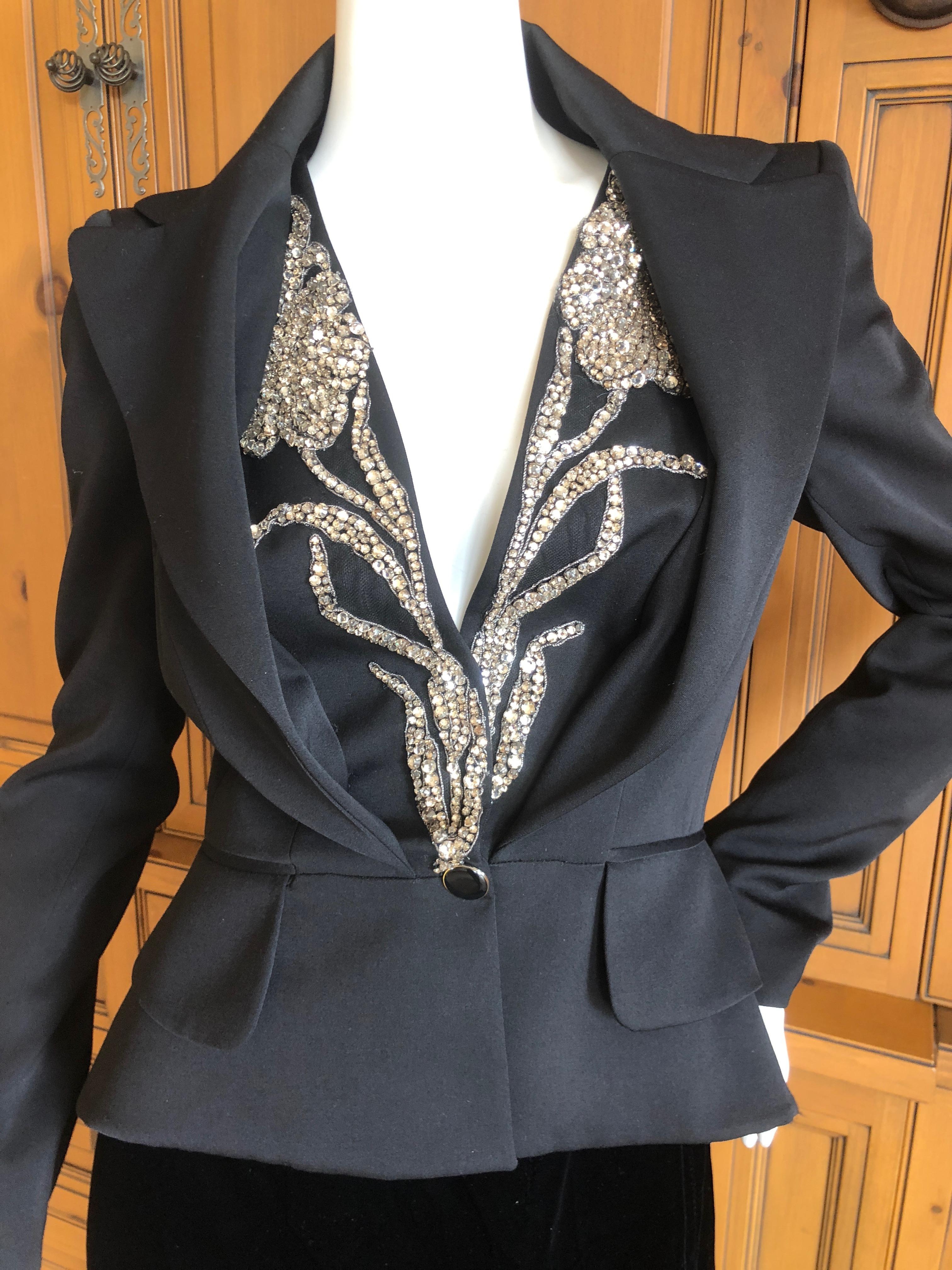 Alexander McQueen Black Tailored Tailcoat with Crystal Embellished Floral Lapels For Sale 2