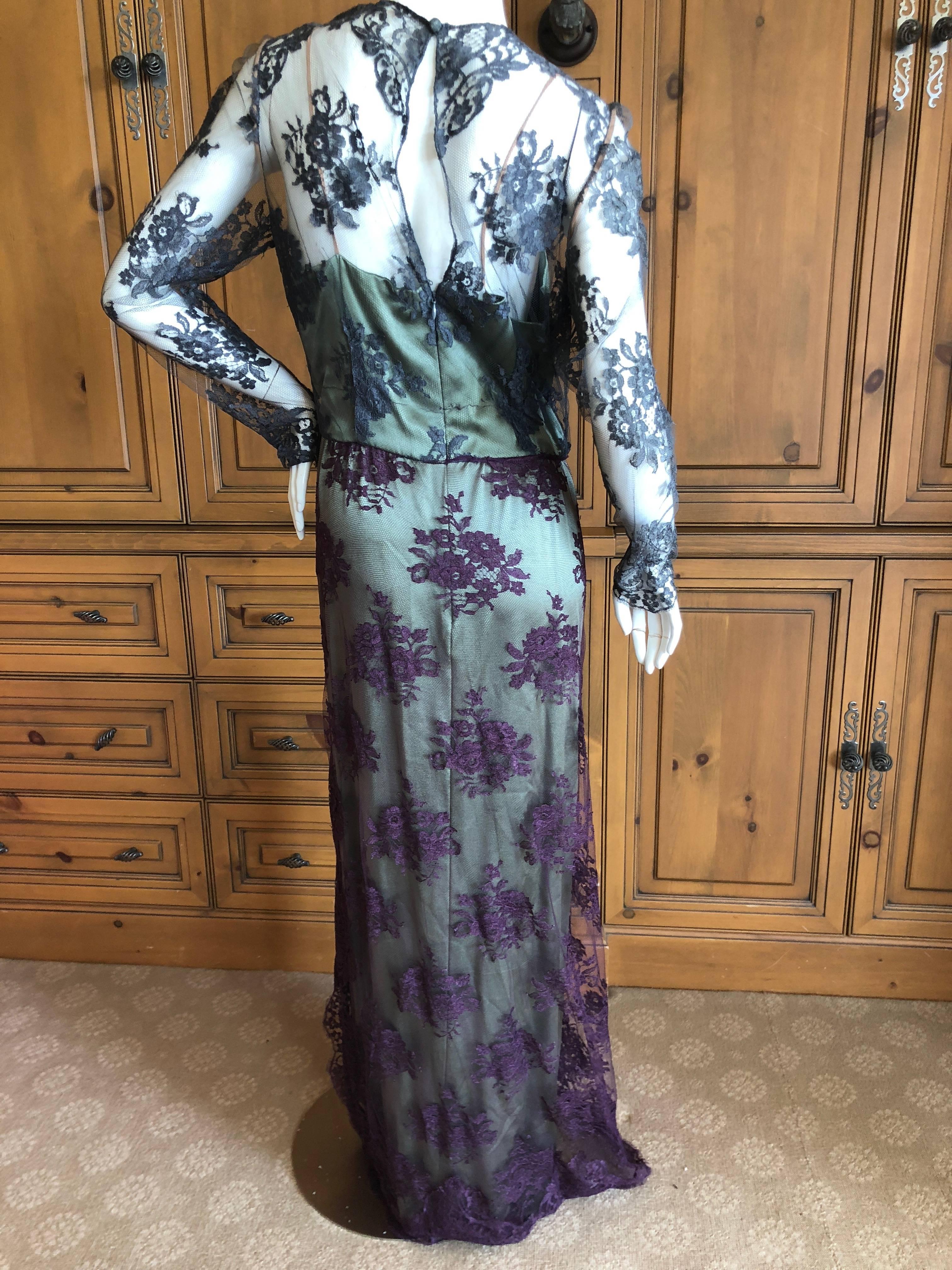 Bill Blass Vintage 1970's Silk Evening Dress with Lace Overlay Details For Sale 7