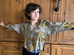 Halston Disco Era Gold Bugle Bead and Pearl Embellished Top, 1970s