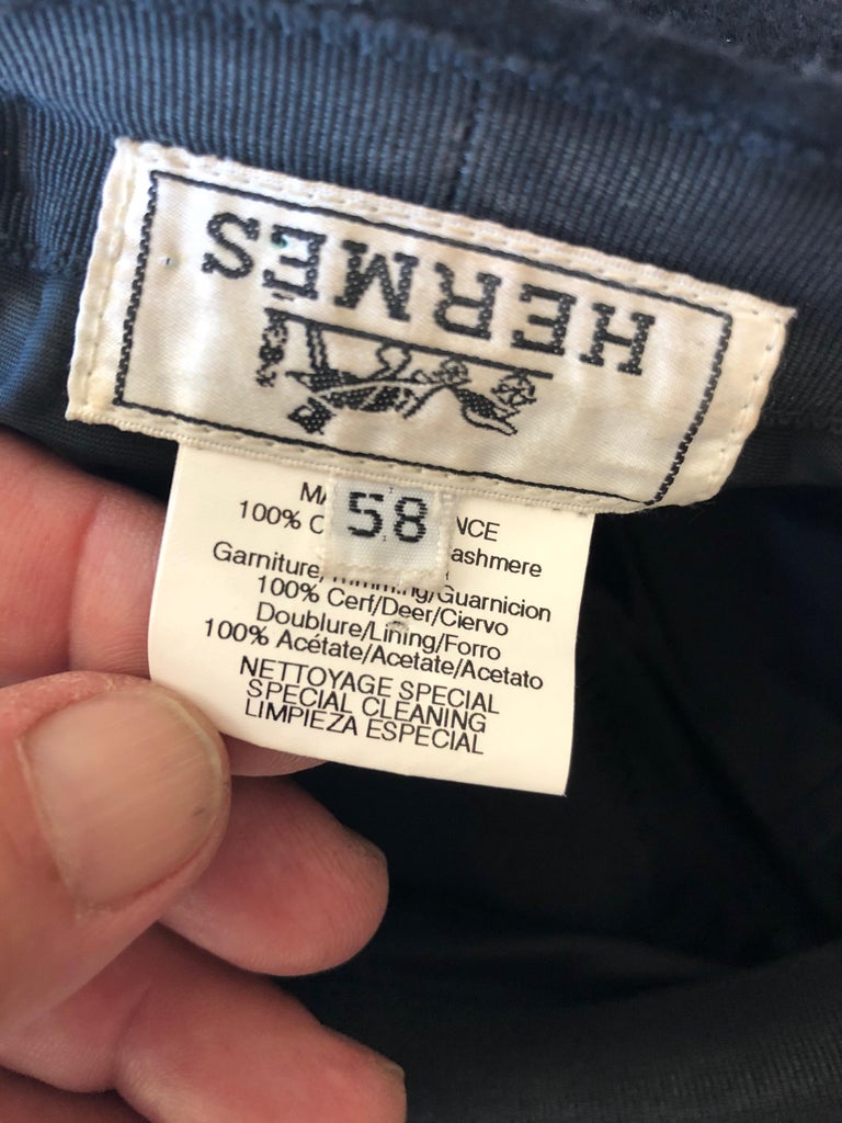 Hermes Black Pure Cashmere Newsboy Hat with Leather Visor For Sale at