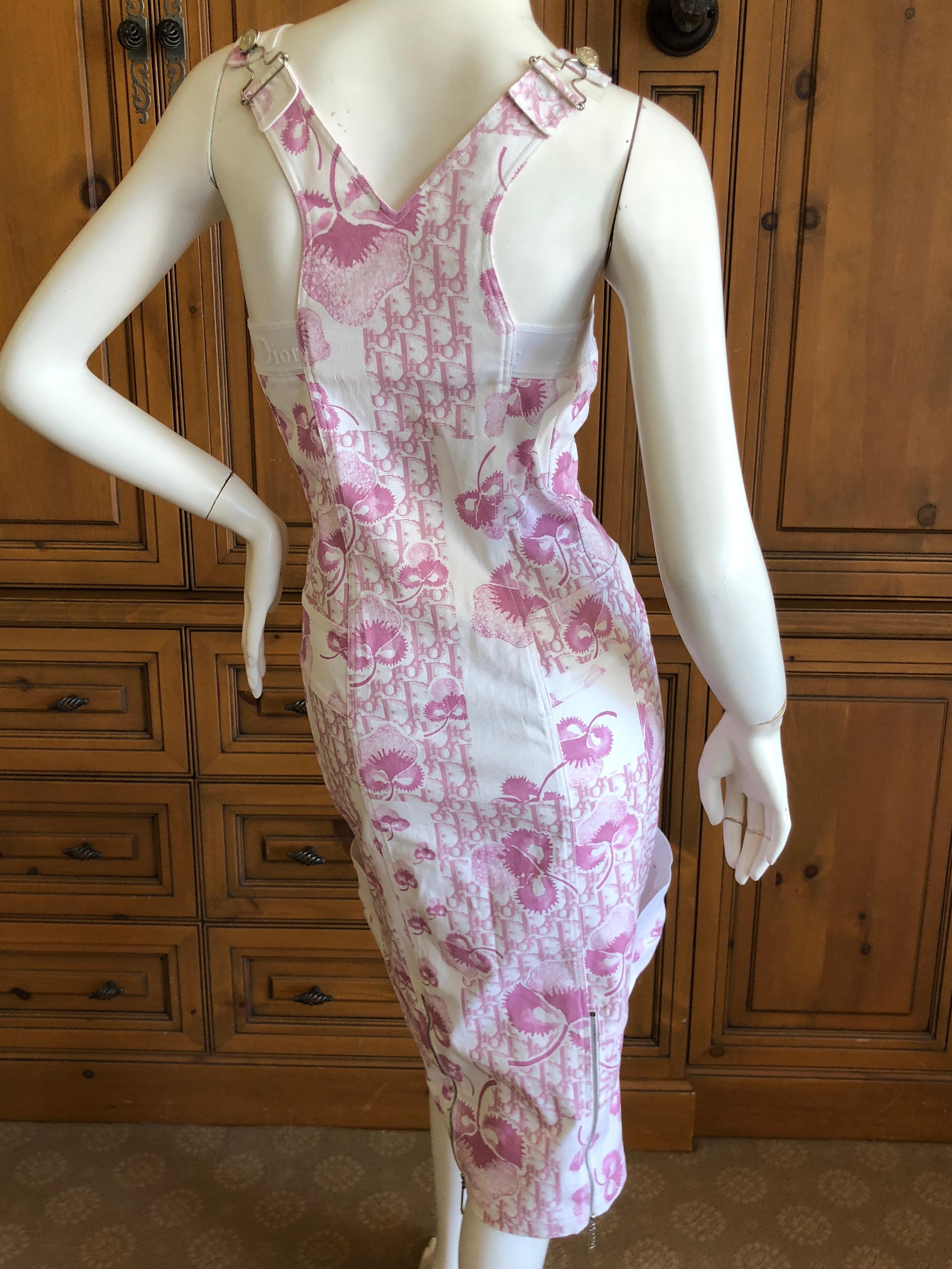Christian Dior by John Galliano Pink and White Cherry Blossom Logo Dress For Sale 1