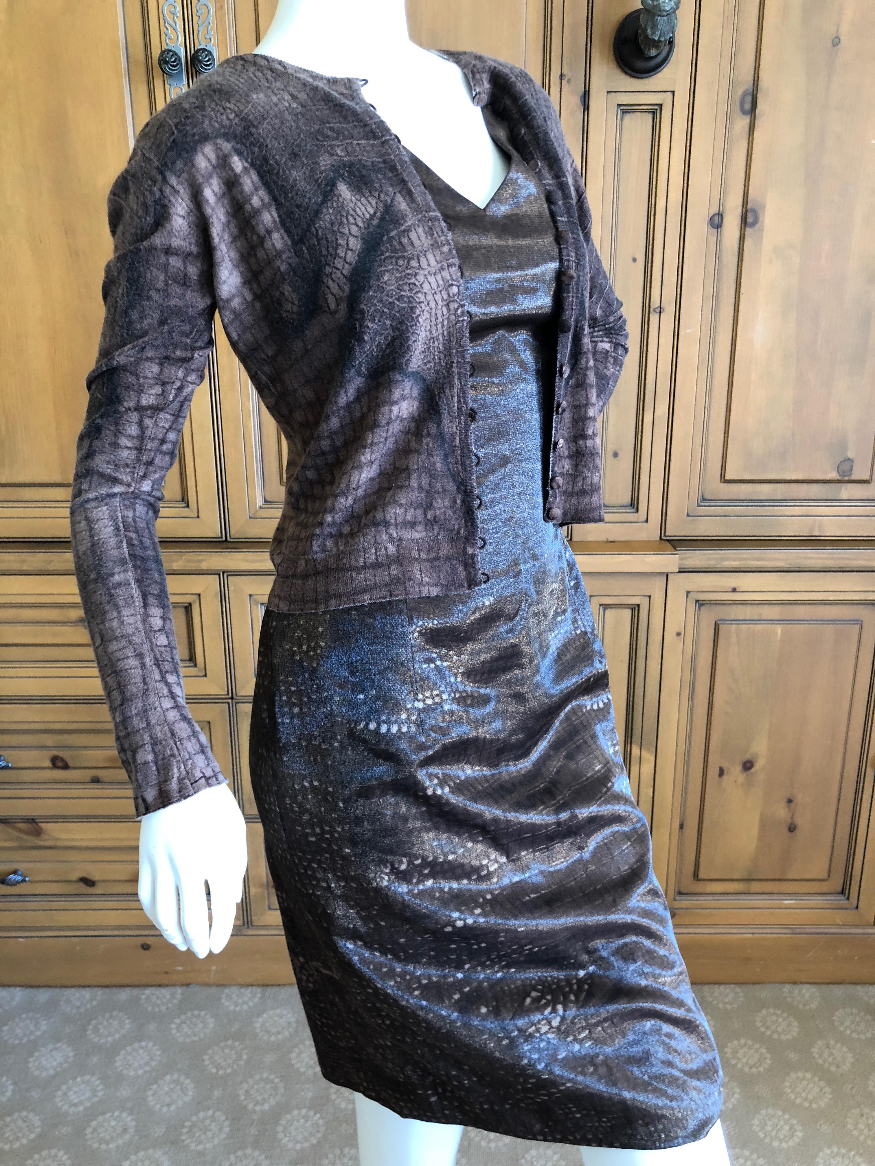John Galliano Alligator Print Jacquard Dress and Matched Cashmere Sweater, 1990s For Sale 2