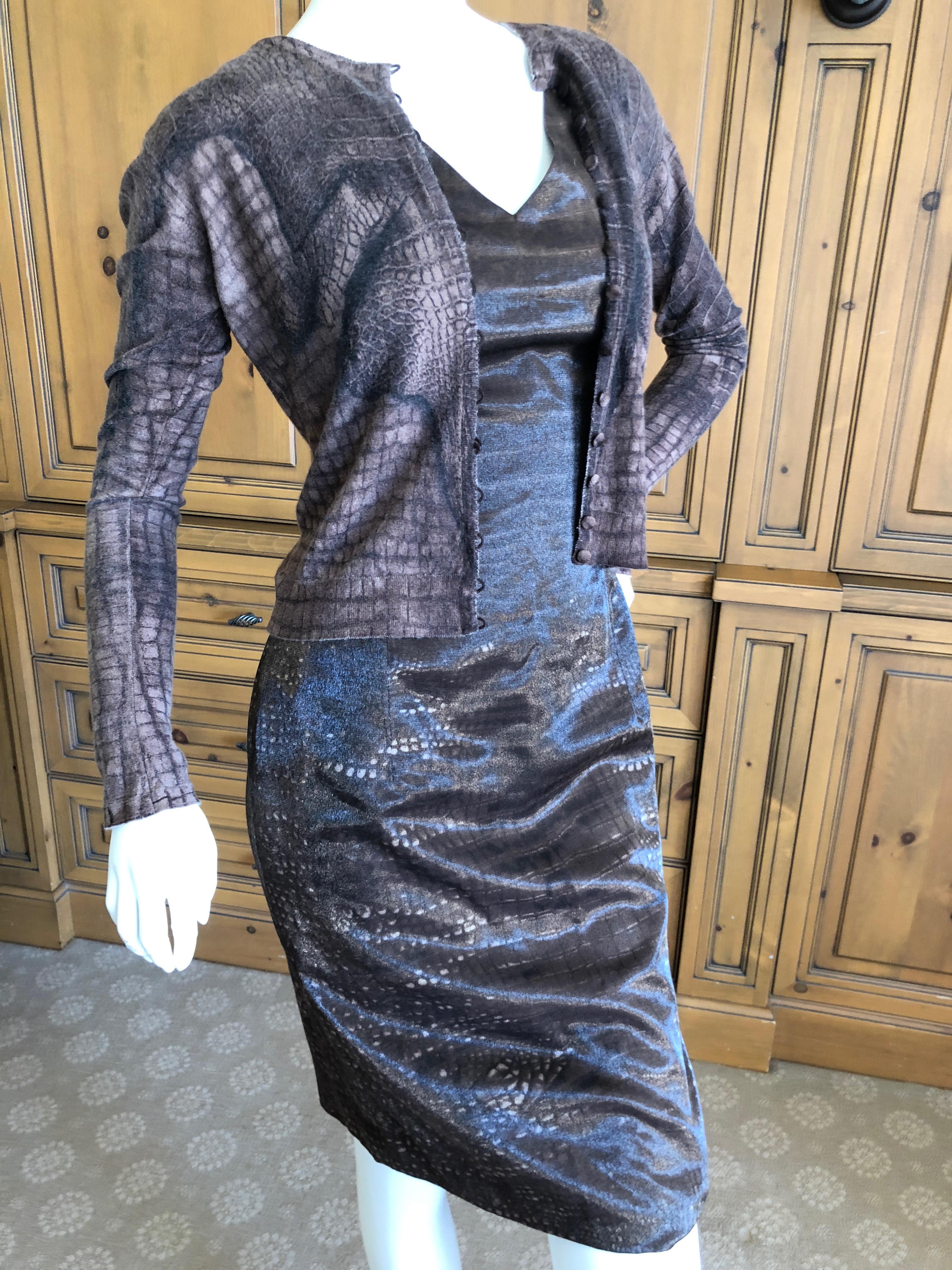 John Galliano Alligator Print Jacquard Dress and Matched Cashmere Sweater, 1990s For Sale 5