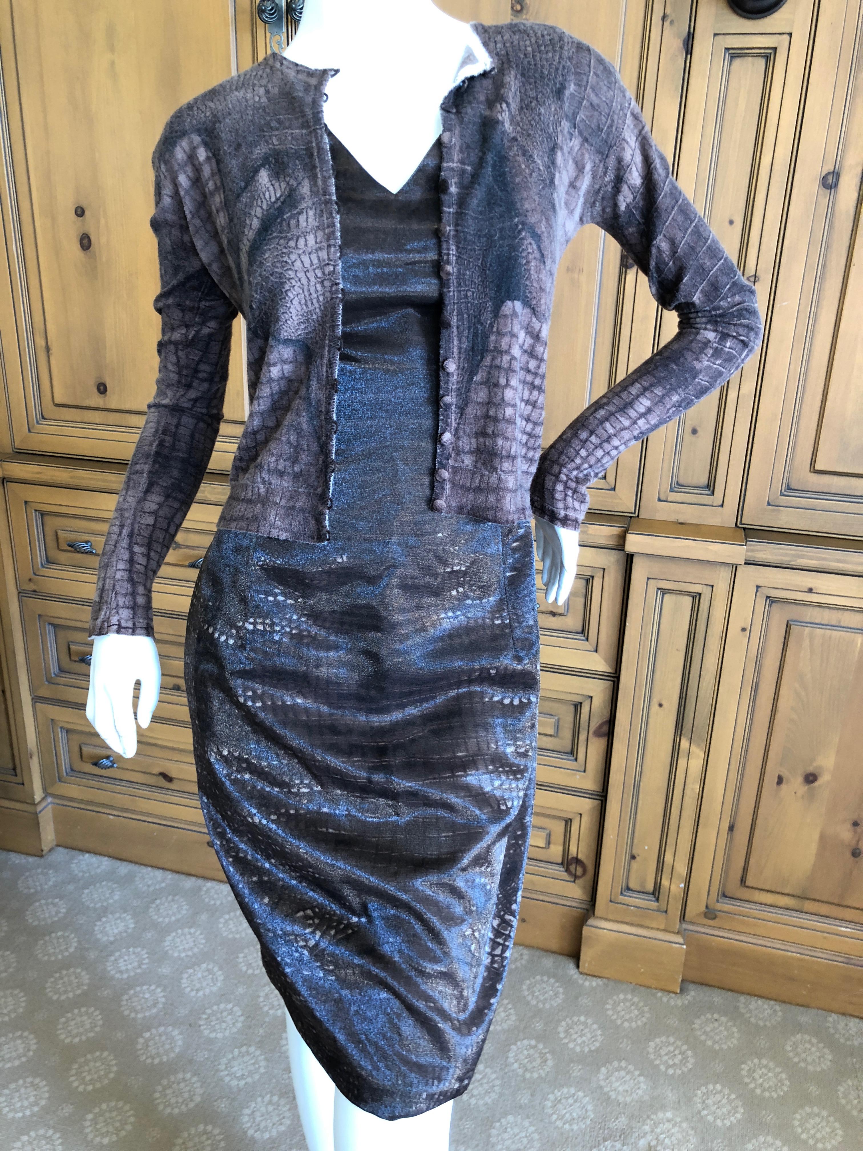 John Galliano 1990's Alligator Print Jacquard Dress w Matching Cashmere Sweater .
The sweater is pure cashmere, the skirt is acetate.
This is so beautiful, please see all the photos.
Purchased together to fit the original owner, the  dress is marked