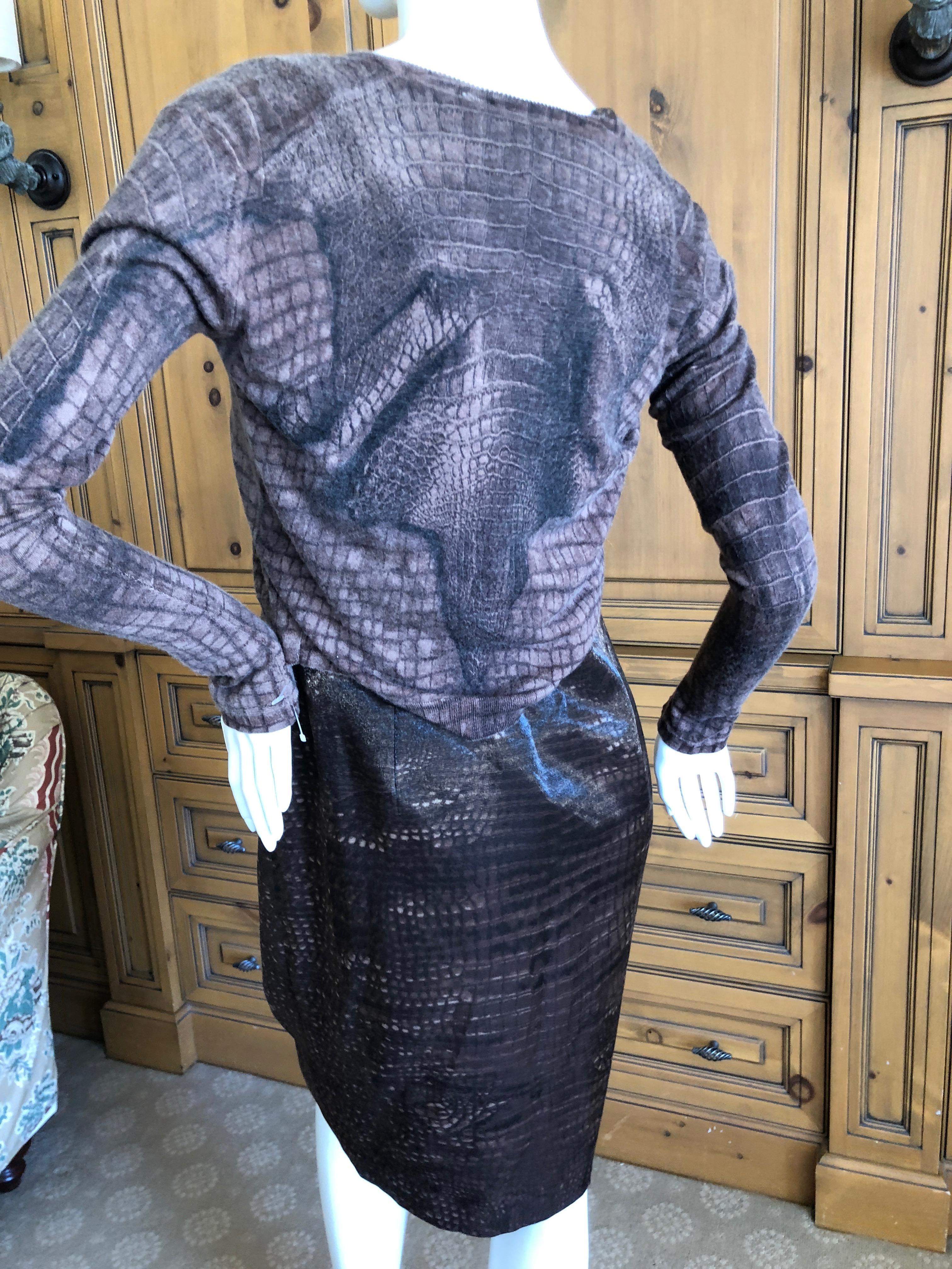 John Galliano Alligator Print Jacquard Dress and Matched Cashmere Sweater, 1990s For Sale 7