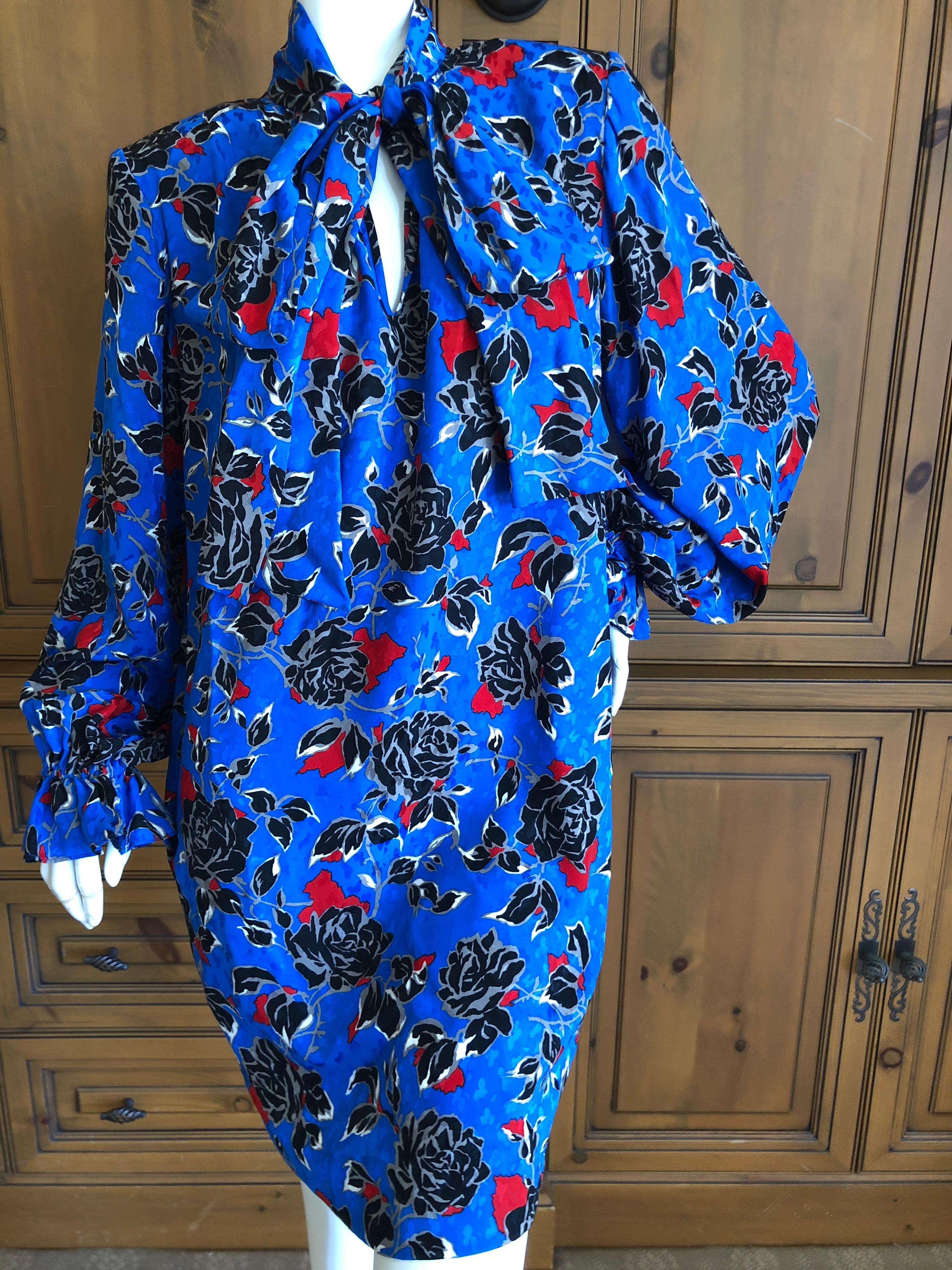 Women's Yves Saint Laurent Rive Gauche 70's Silk Poet Sleeve Dress with Keyhole and Bow For Sale