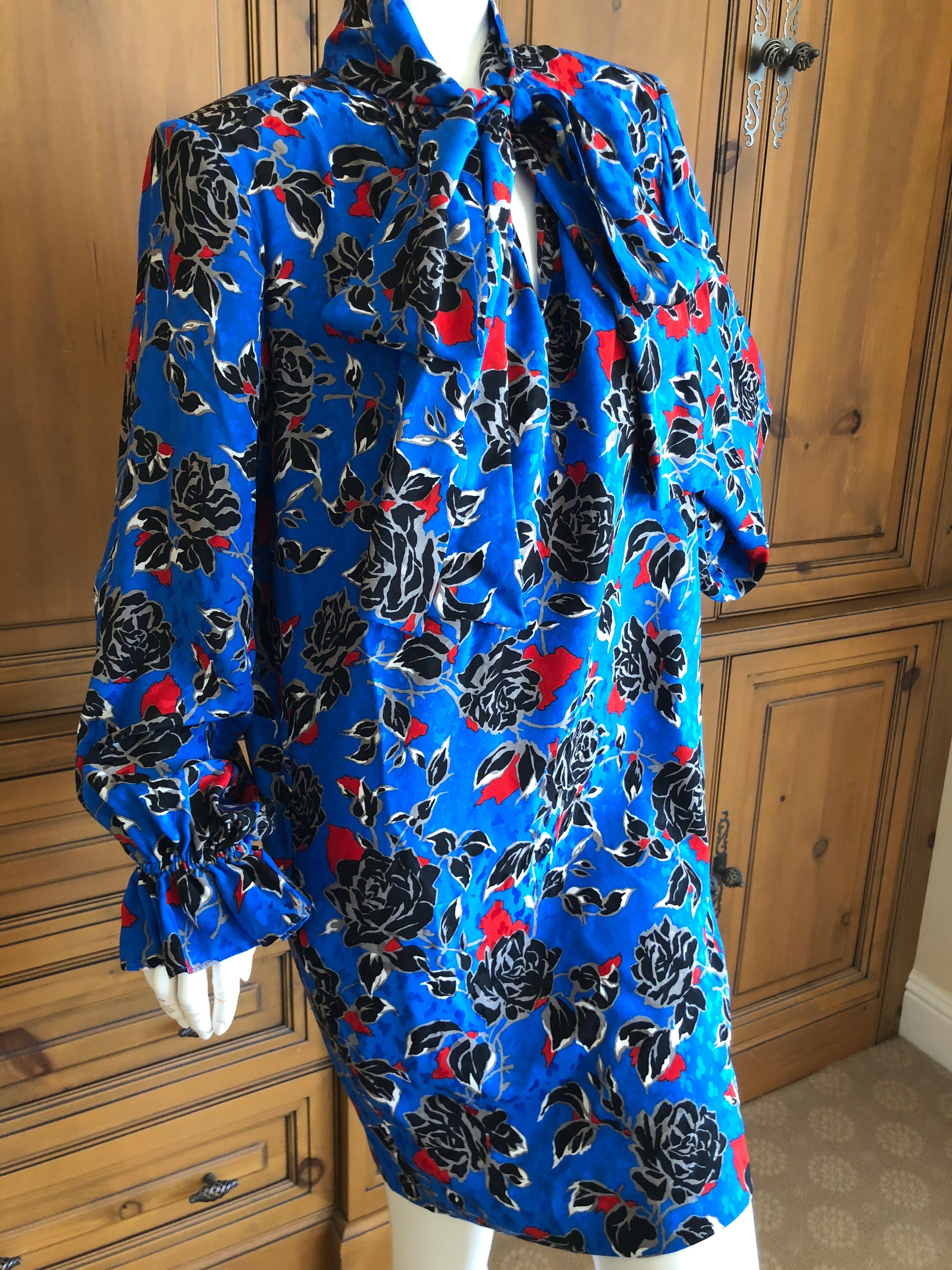 Yves Saint Laurent Rive Gauche 70's Silk Poet Sleeve Dress with Keyhole and Bow For Sale 1