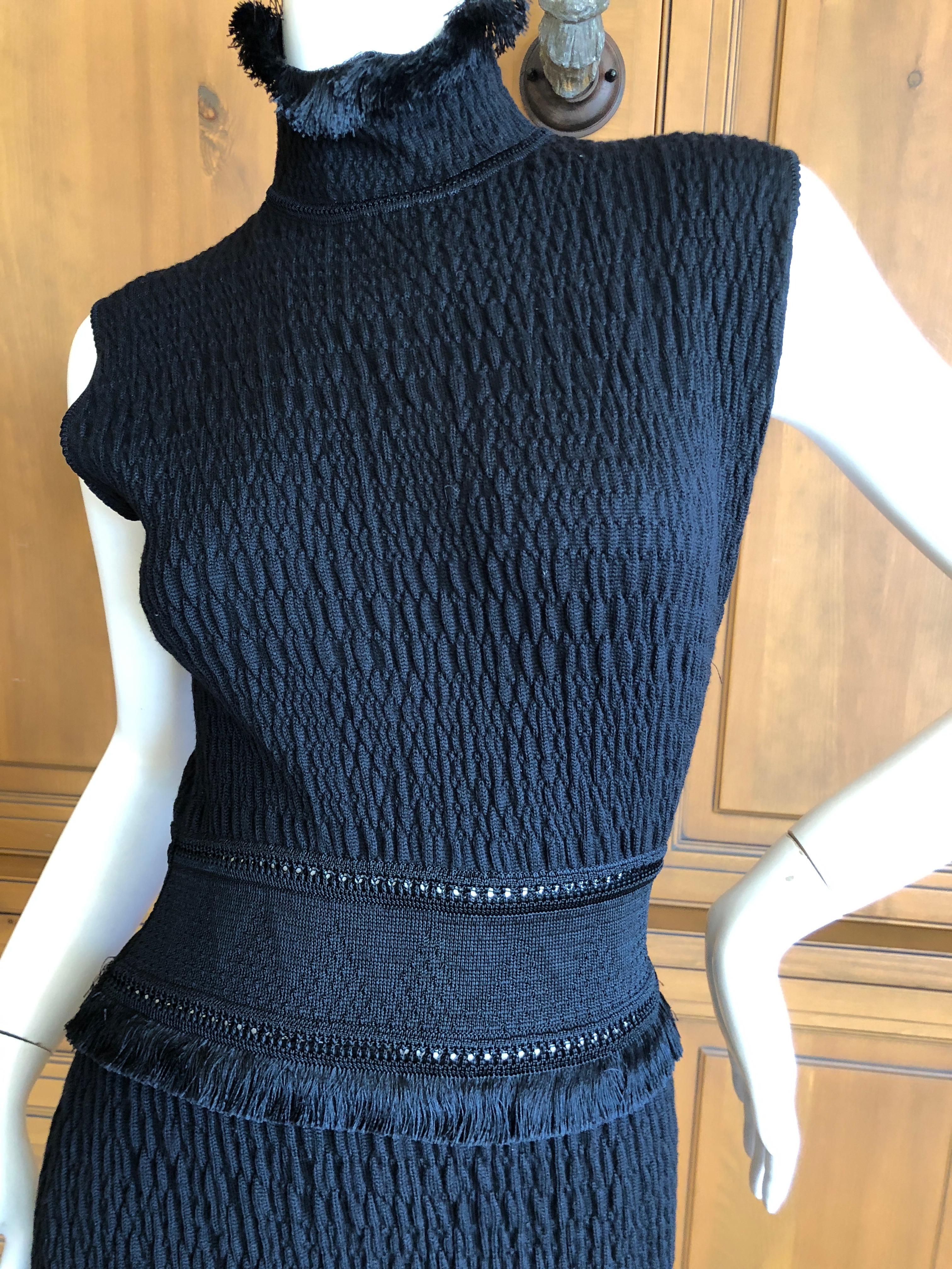 John Galliano Black Fringed Dress with Matching Wide Mink Collar Sweater, 1990s  In Excellent Condition For Sale In Cloverdale, CA