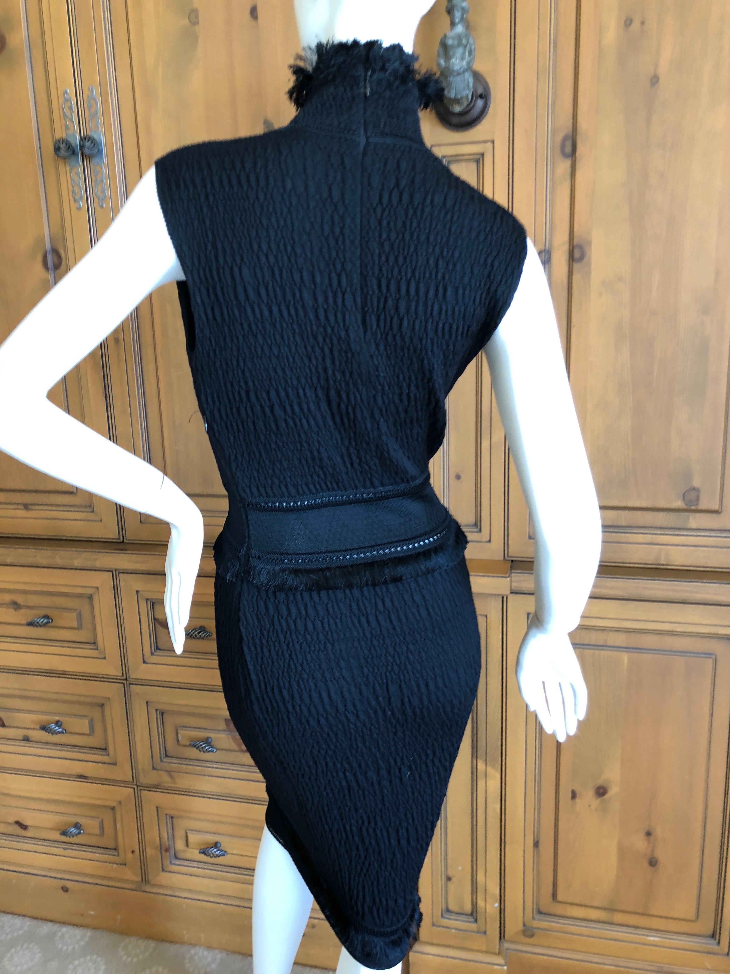Women's John Galliano Black Fringed Dress with Matching Wide Mink Collar Sweater, 1990s  For Sale