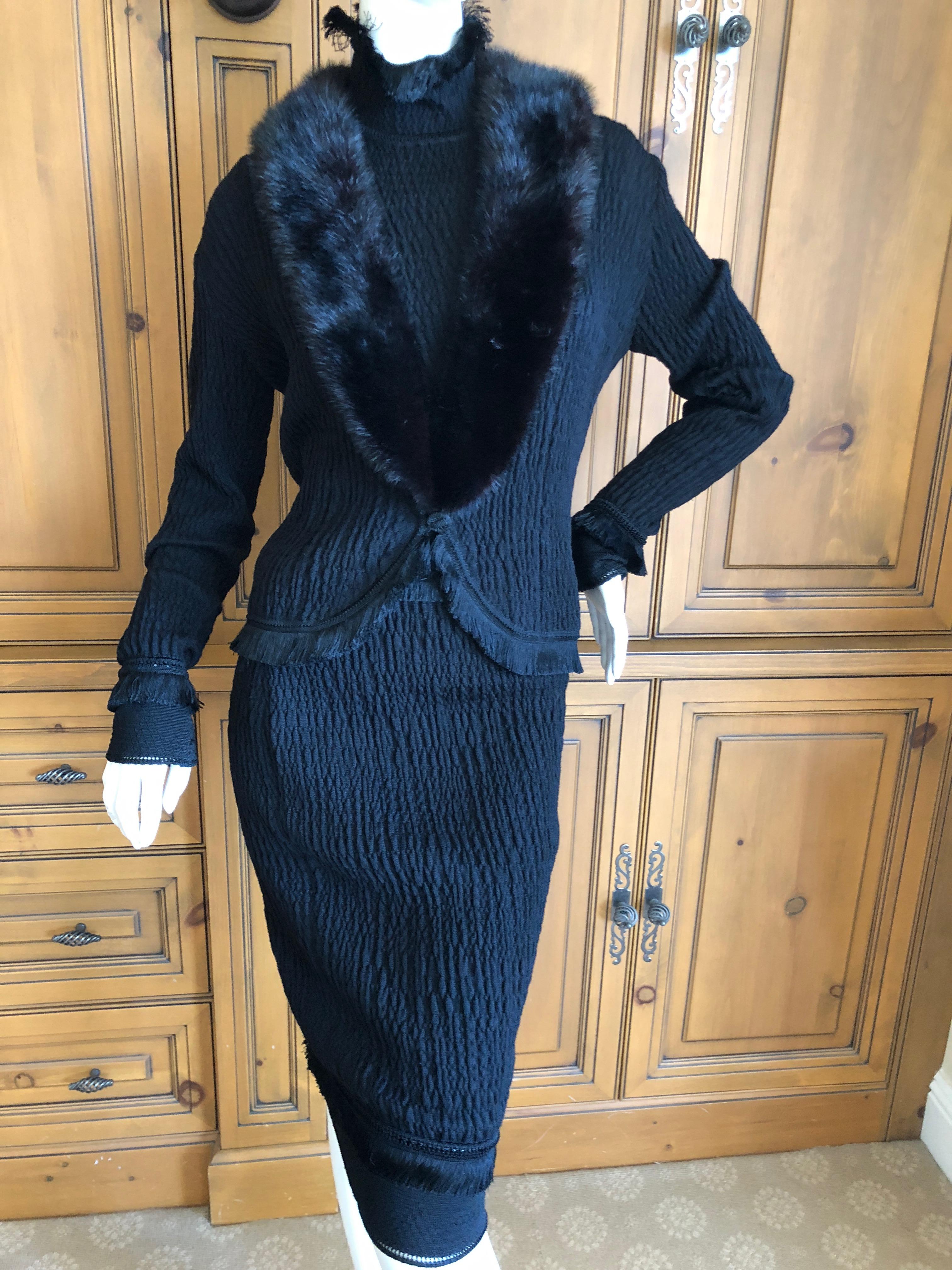 John Galliano Black Fringed Dress with Matching Wide Mink Collar Sweater, 1990s  For Sale 5