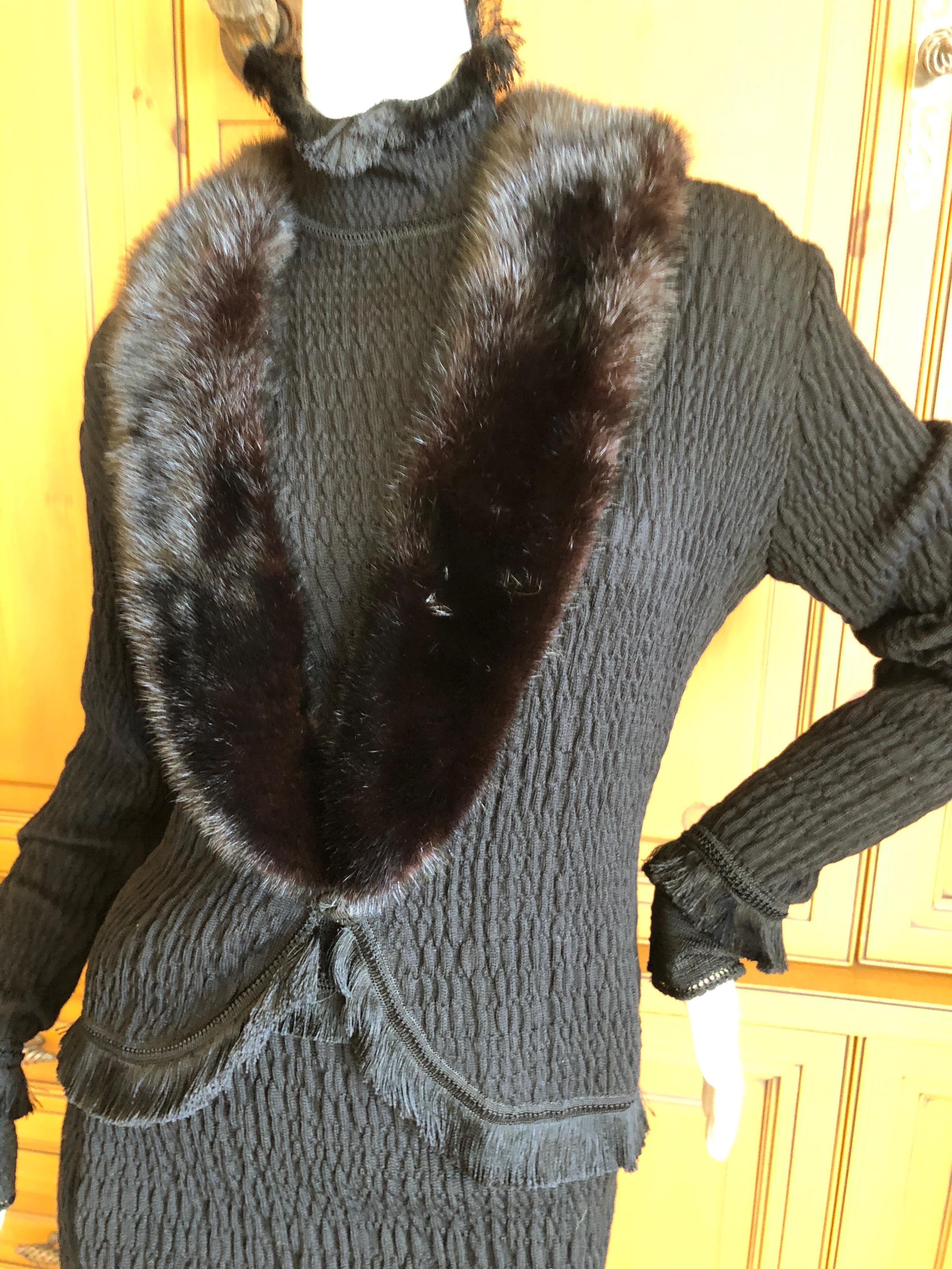 John Galliano Black Fringed Dress with Matching Wide Mink Collar Sweater, 1990s  For Sale 2