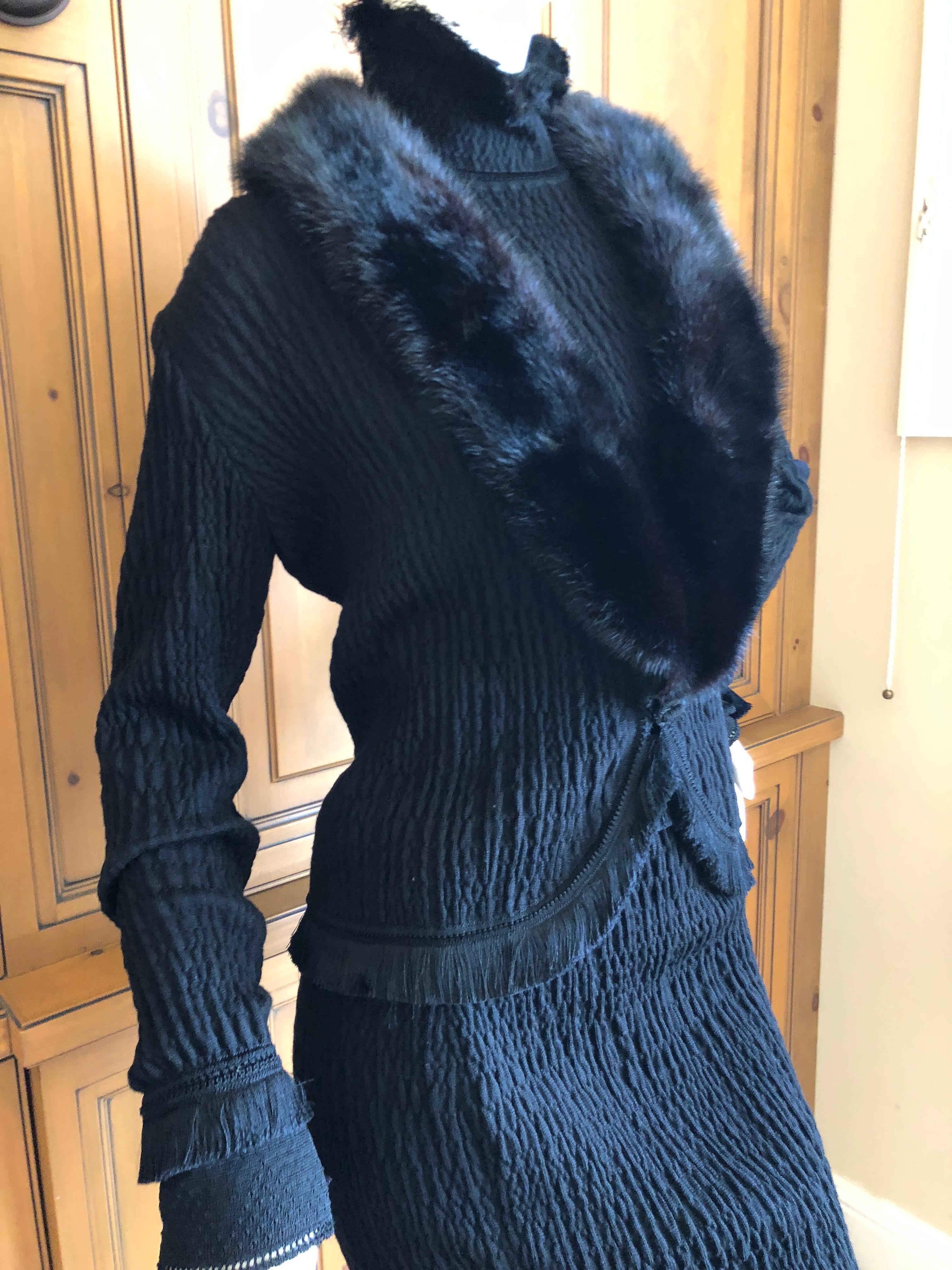 John Galliano Black Fringed Dress with Matching Wide Mink Collar Sweater, 1990s  For Sale 3