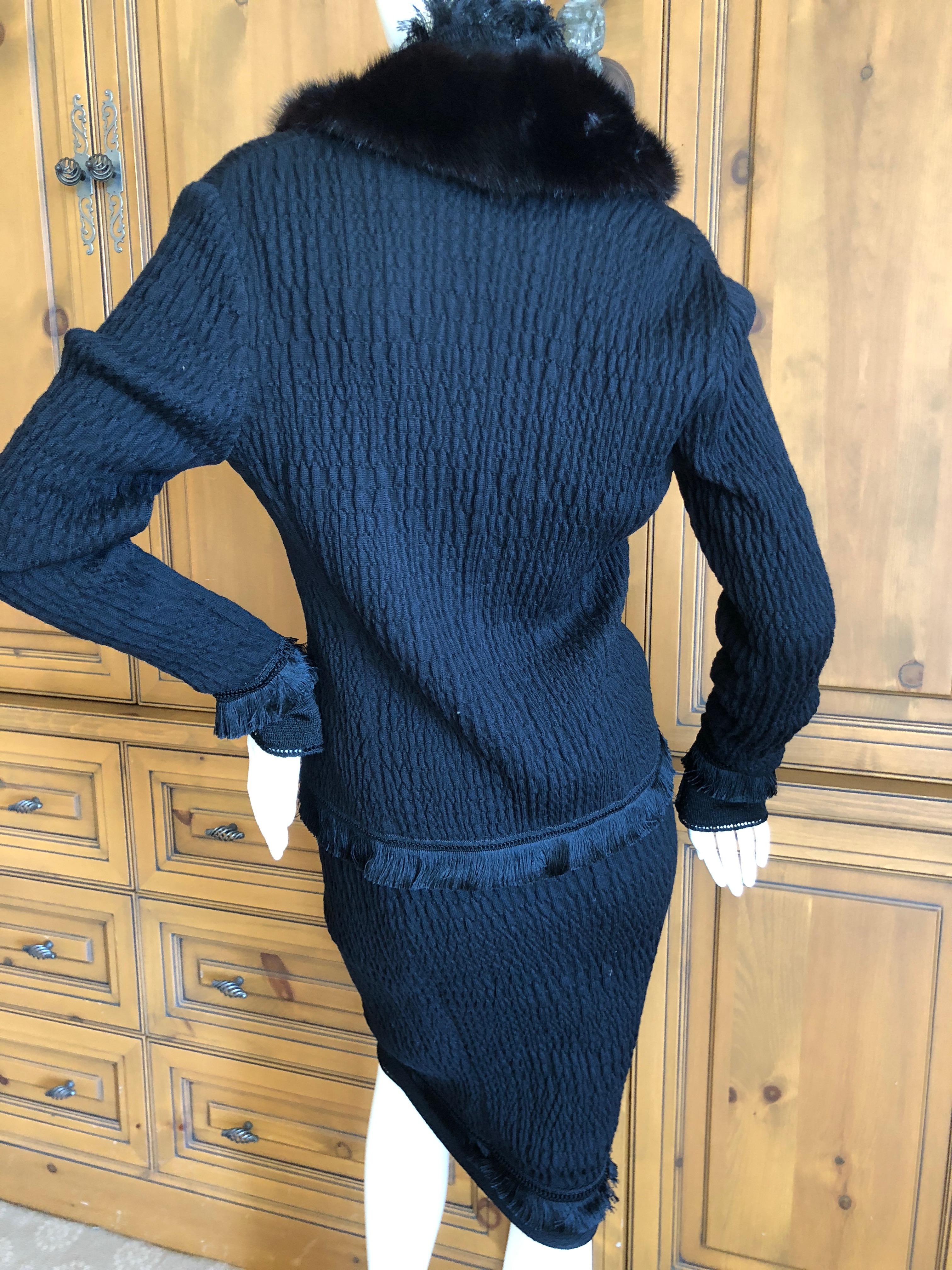 John Galliano Black Fringed Dress with Matching Wide Mink Collar Sweater, 1990s  For Sale 4