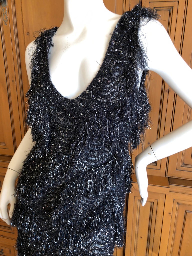 John Galliano Vintage Silver and Black Fringed Tinsel Cocktail Dress