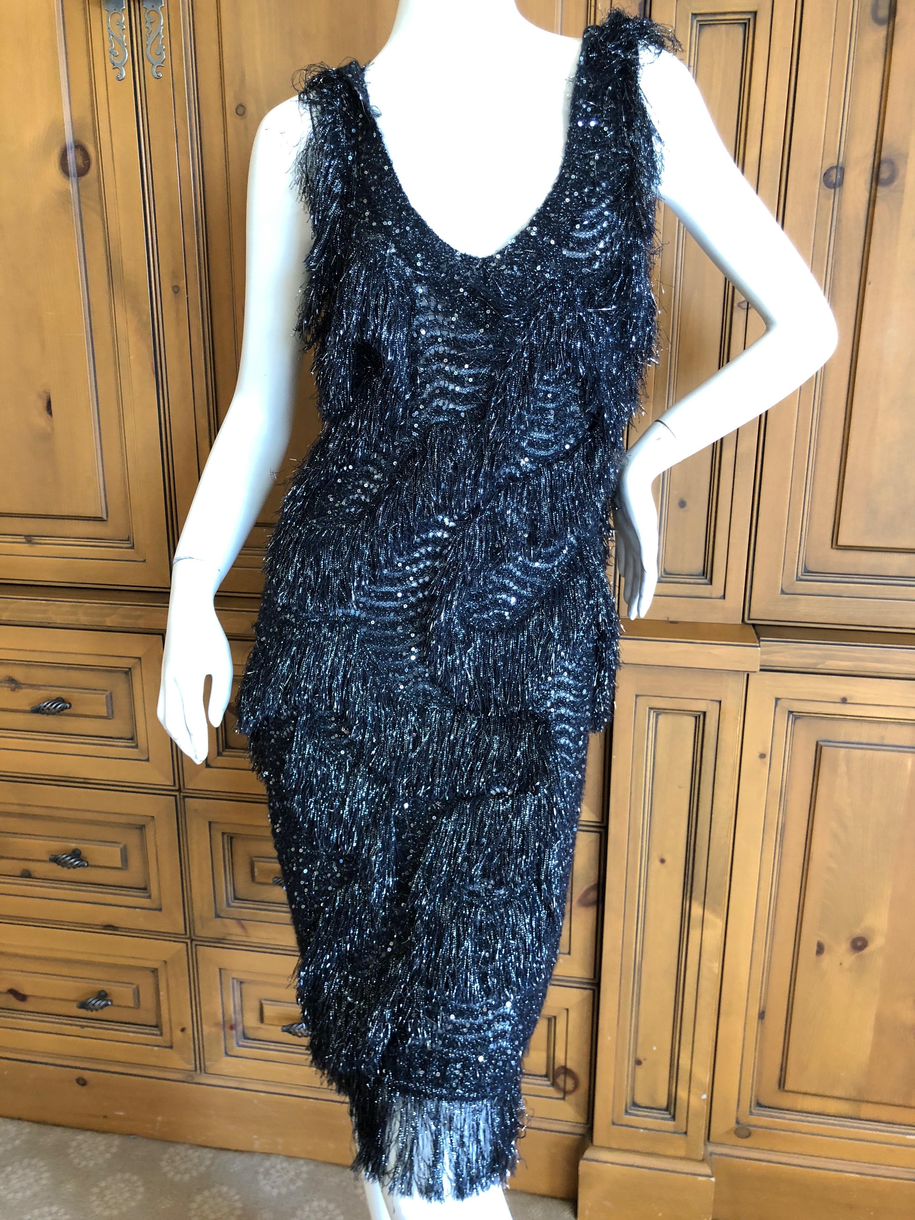 Women's John Galliano Vintage Silver and Black Fringed Tinsel Cocktail Dress For Sale