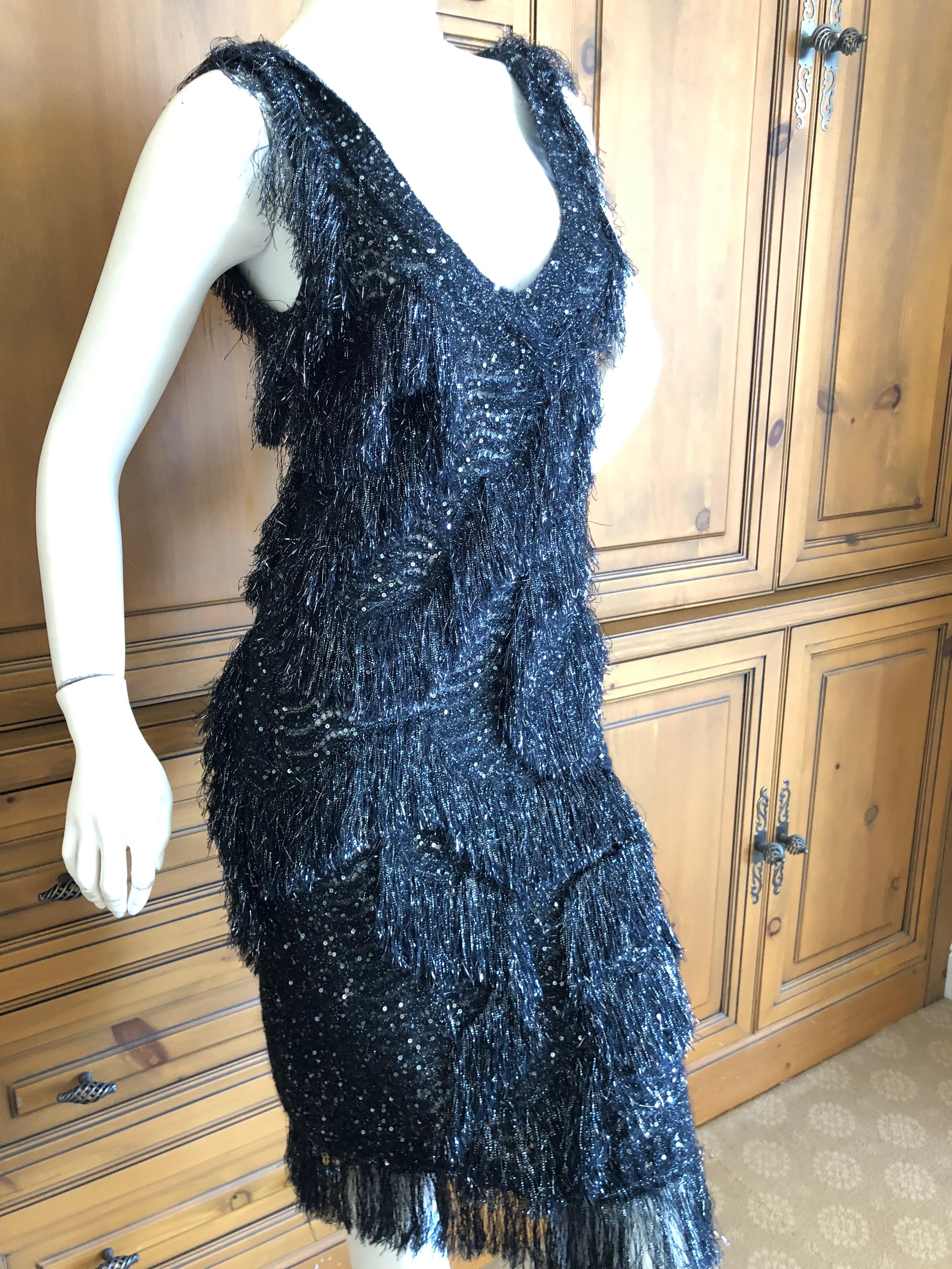John Galliano Vintage Silver and Black Fringed Tinsel Cocktail Dress For Sale 3