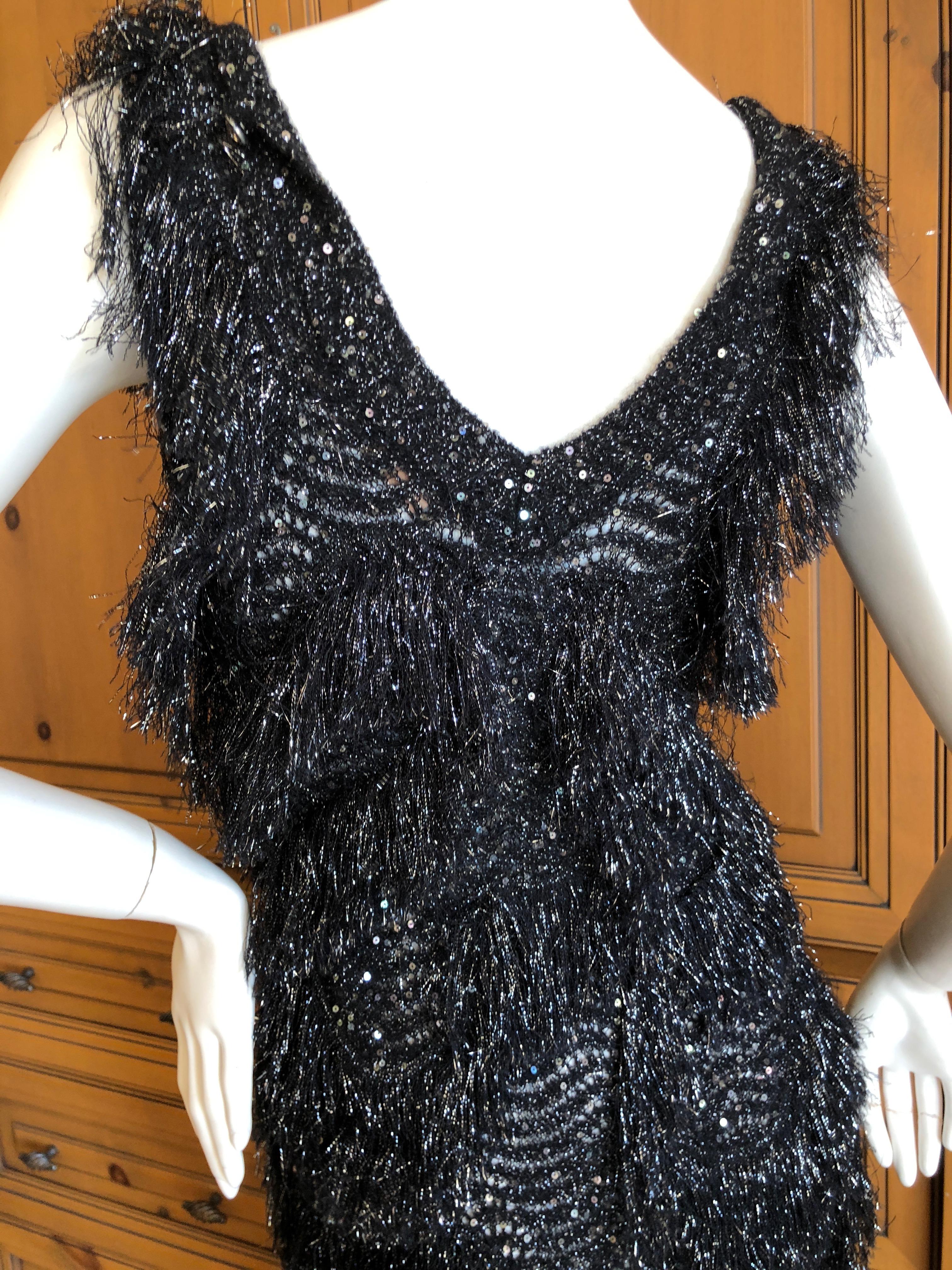 John Galliano Vintage Silver and Black Fringed Tinsel Cocktail Dress For Sale 2