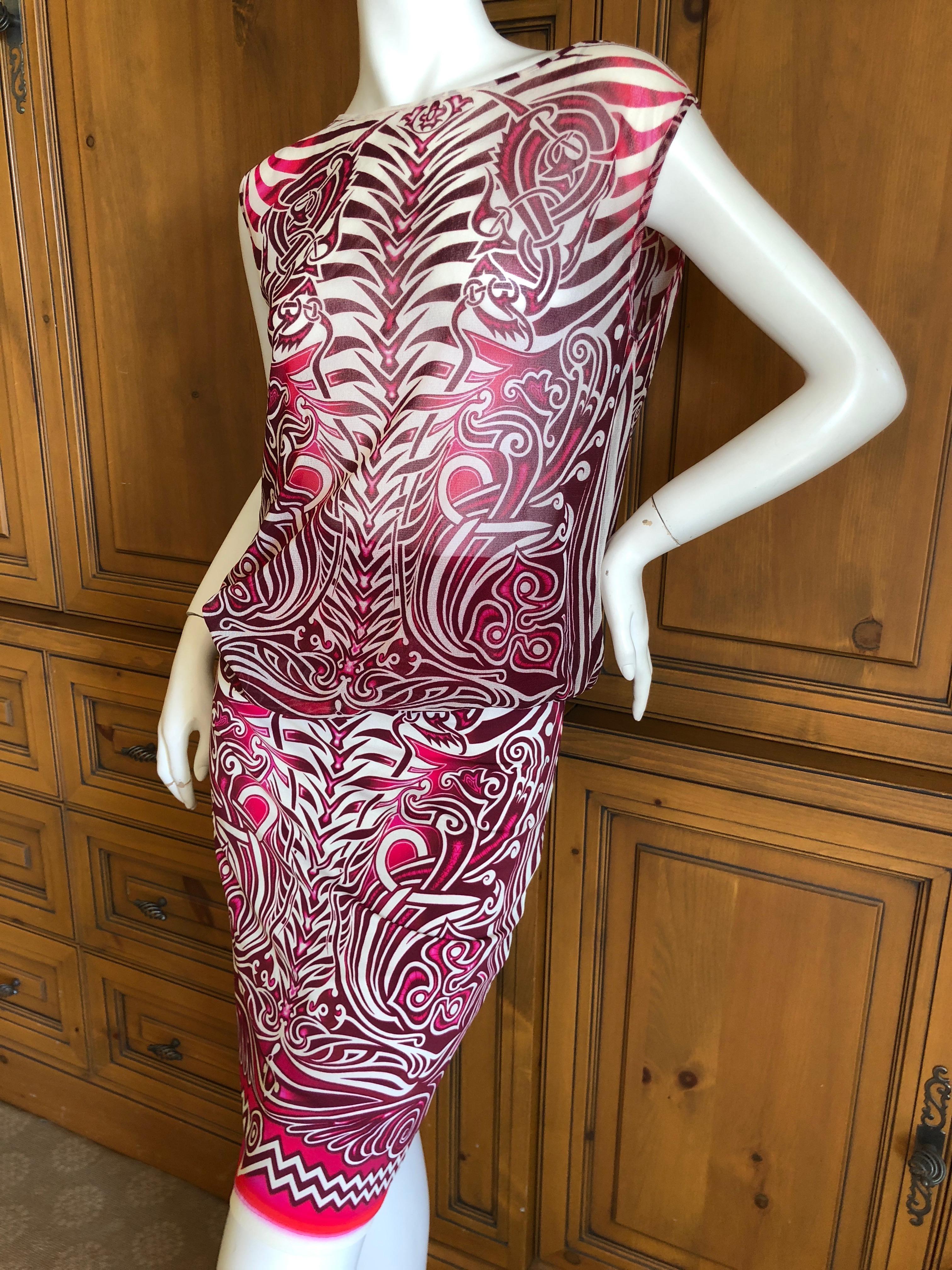 Jean Paul Gaultier Soleil Sheer Maori Tattoo Print Dress In Excellent Condition For Sale In Cloverdale, CA