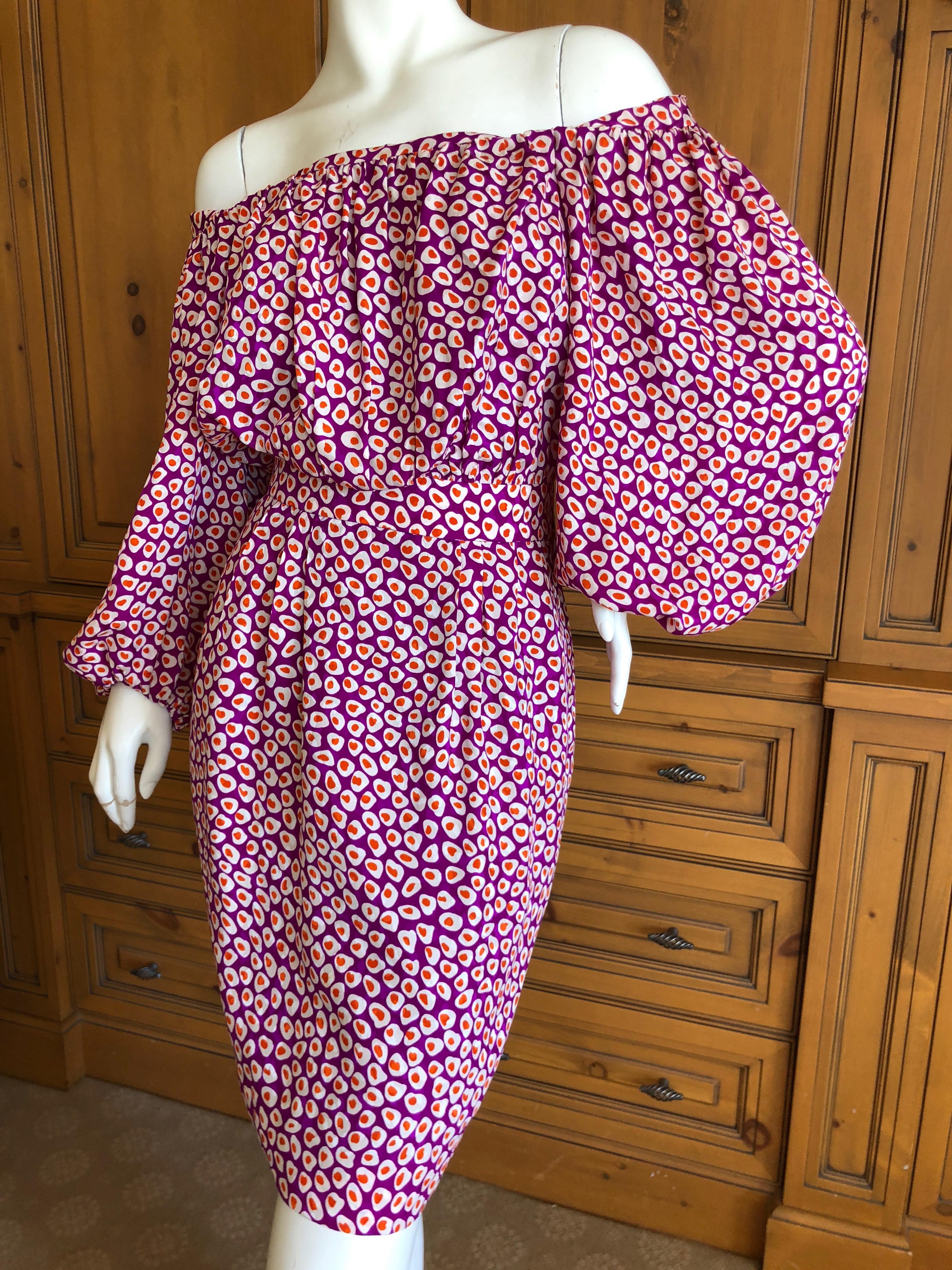 Yves Saint Laurent Rive Gauche 1970's Silk Off the Shoulder Poet Sleeve Dress 
So delightfully French.
Marked Size 46, runs more like a 40
Bust 42