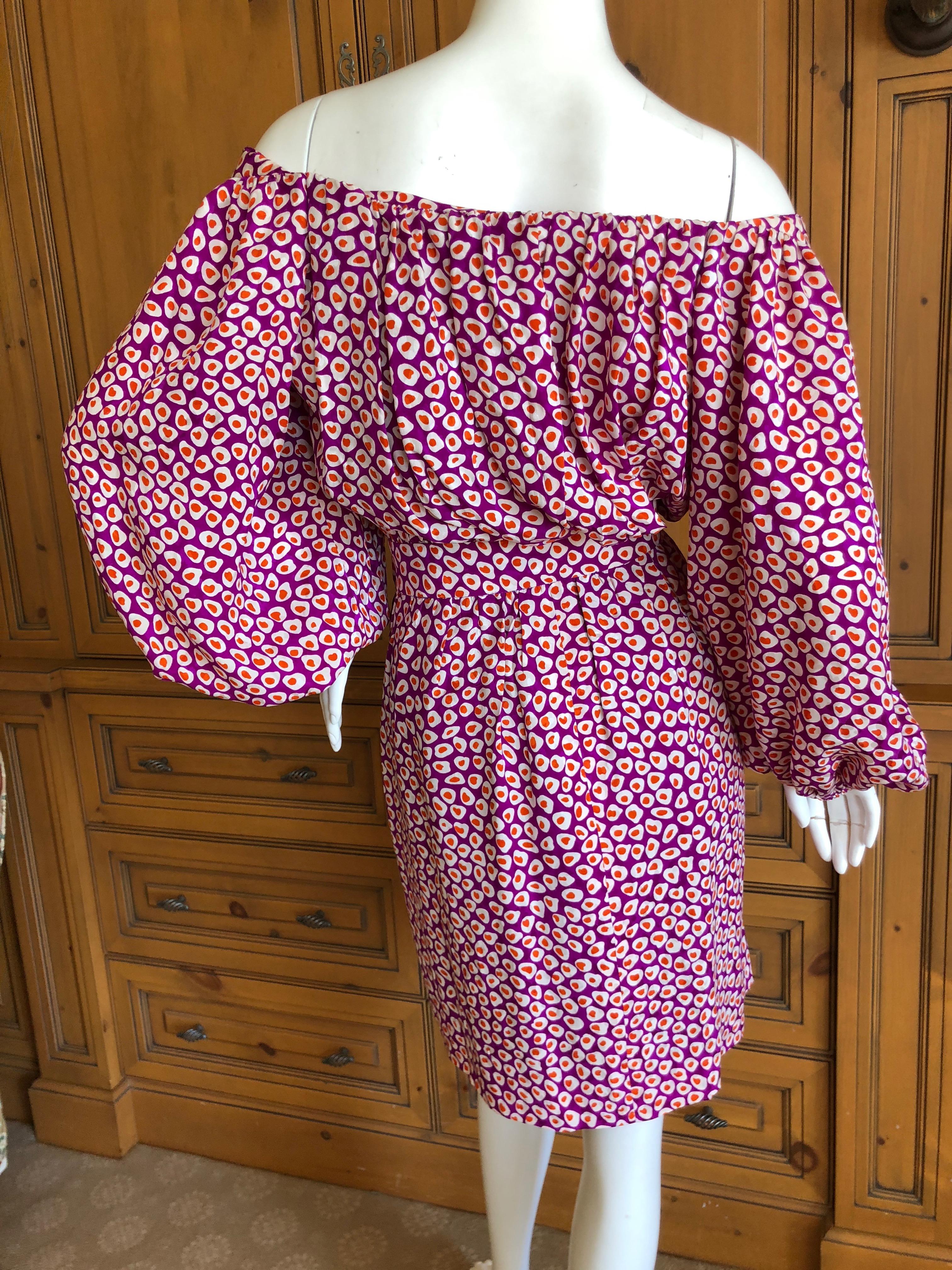 Yves Saint Laurent Rive Gauche 1970's Silk Off the Shoulder Poet Sleeve Dress  For Sale 2