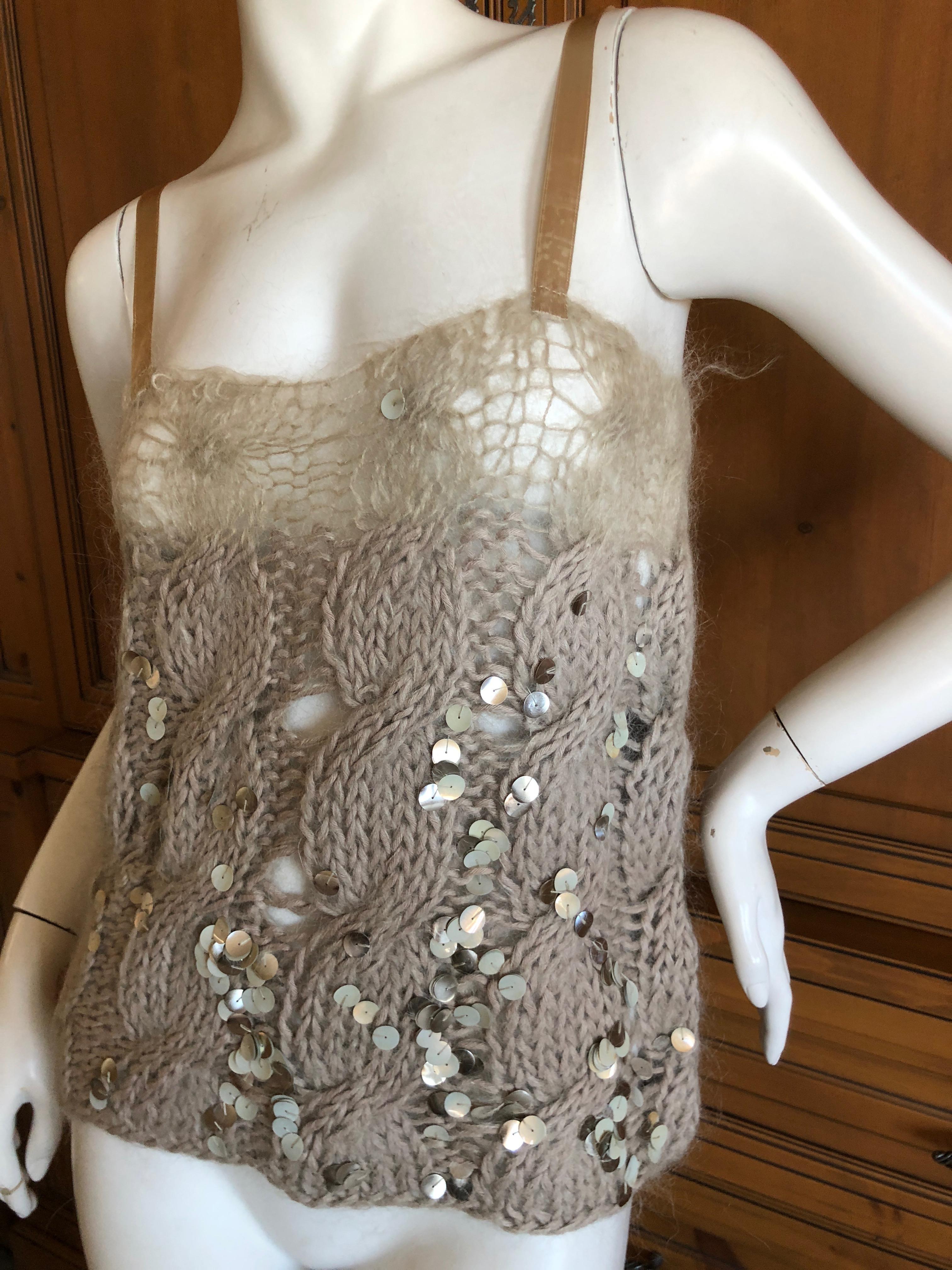 Josephus Thimester Loose Knit Cable Knit Camisole with Sequins In Excellent Condition In Cloverdale, CA
