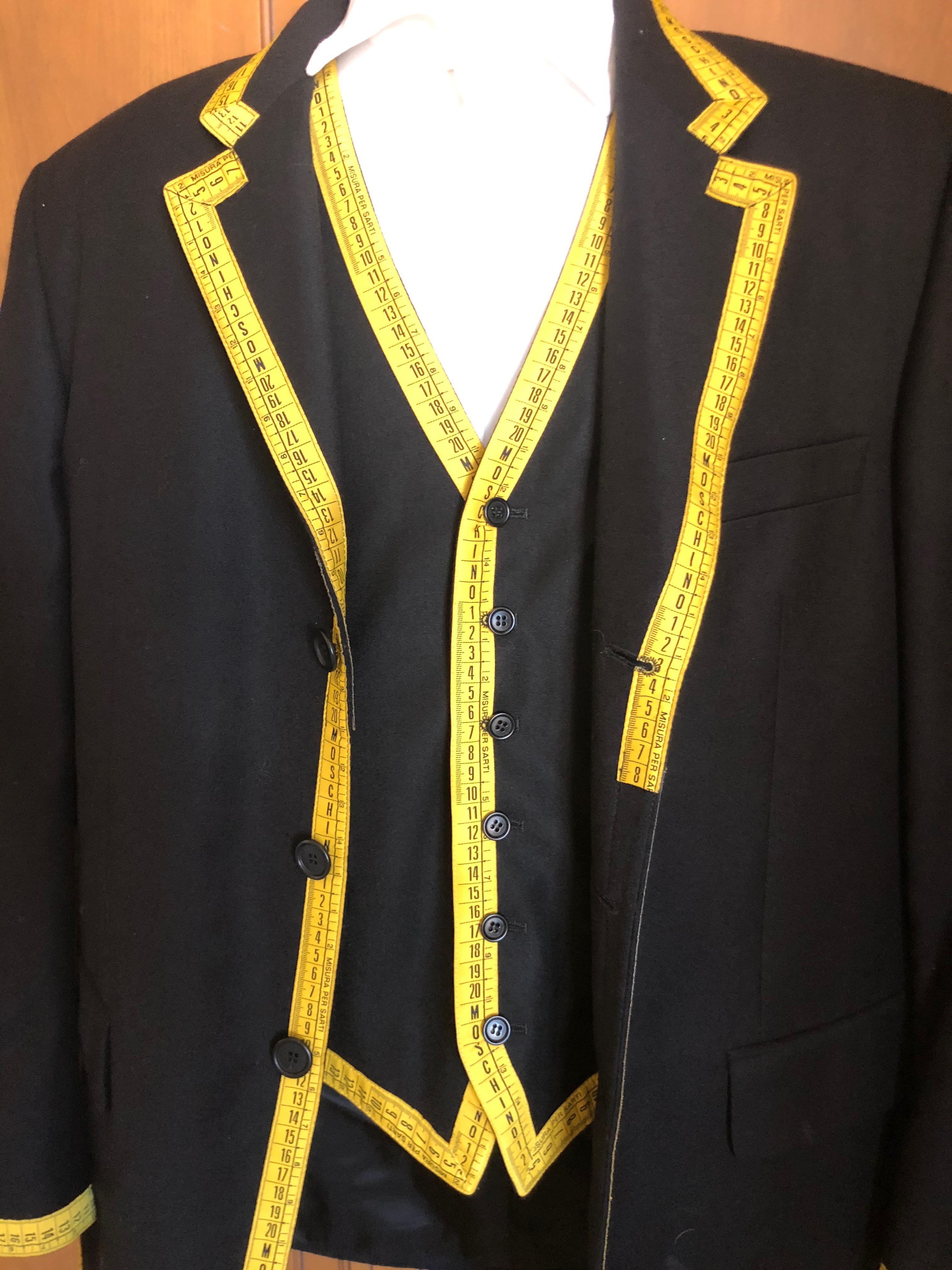 Moschino 1989 Cheap & Chic Iconic Vintage Mens Tape Measure Jacket and Vest
Museum piece, in excellent condition 
Appx Measurements ; 
Chest 46