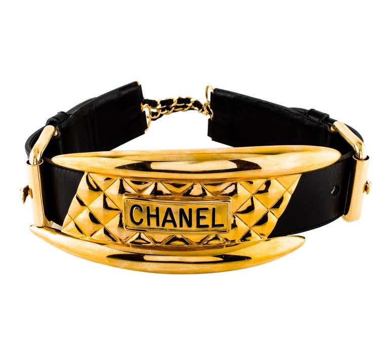 Chanel Wide Quilted Gold Motorcycle Belt Vogue Supermodel  display picture 2