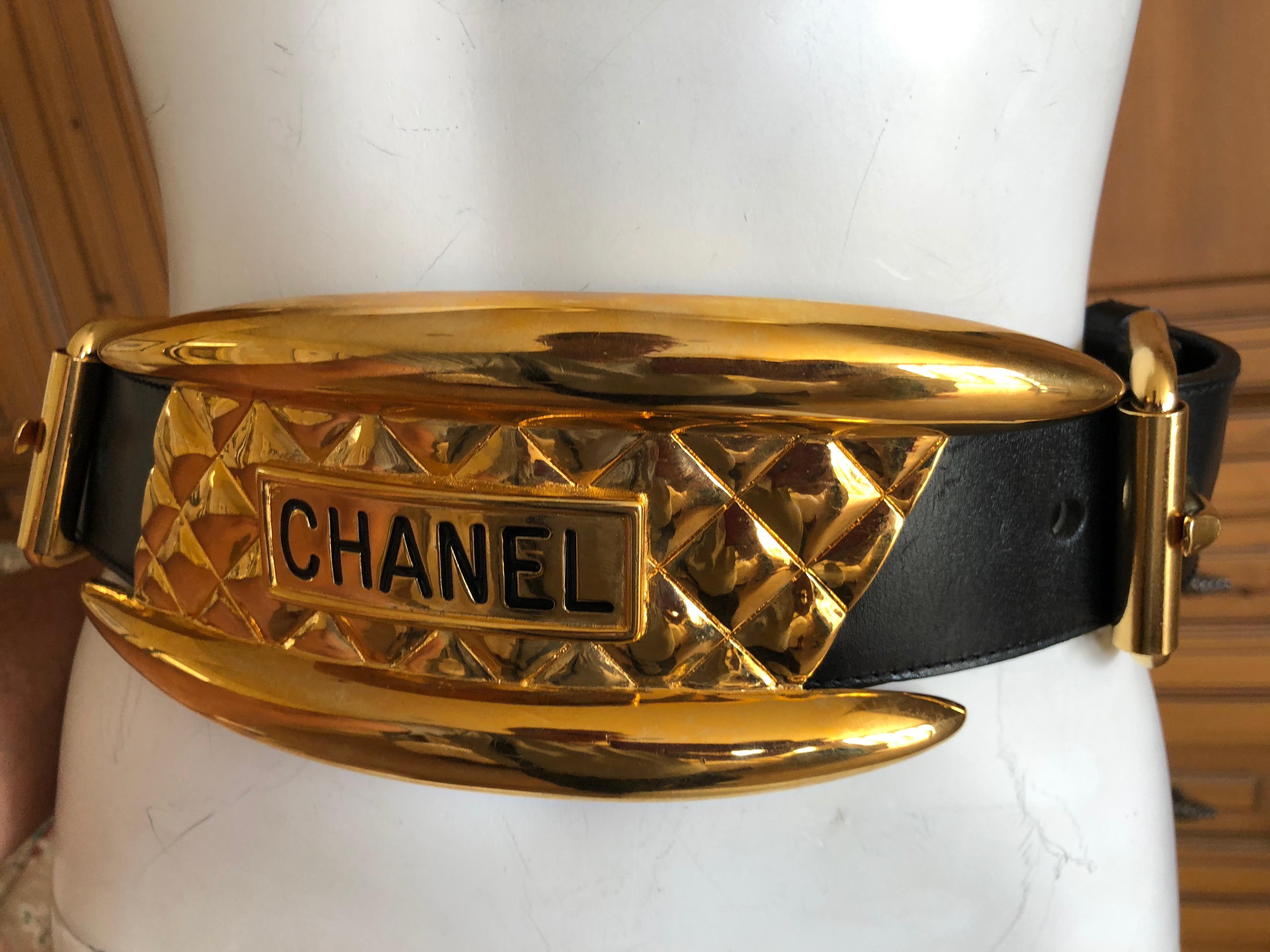 Chanel Wide Quilted Gold Motorcycle Belt Vogue Supermodel Photo Shoot, 1991 1