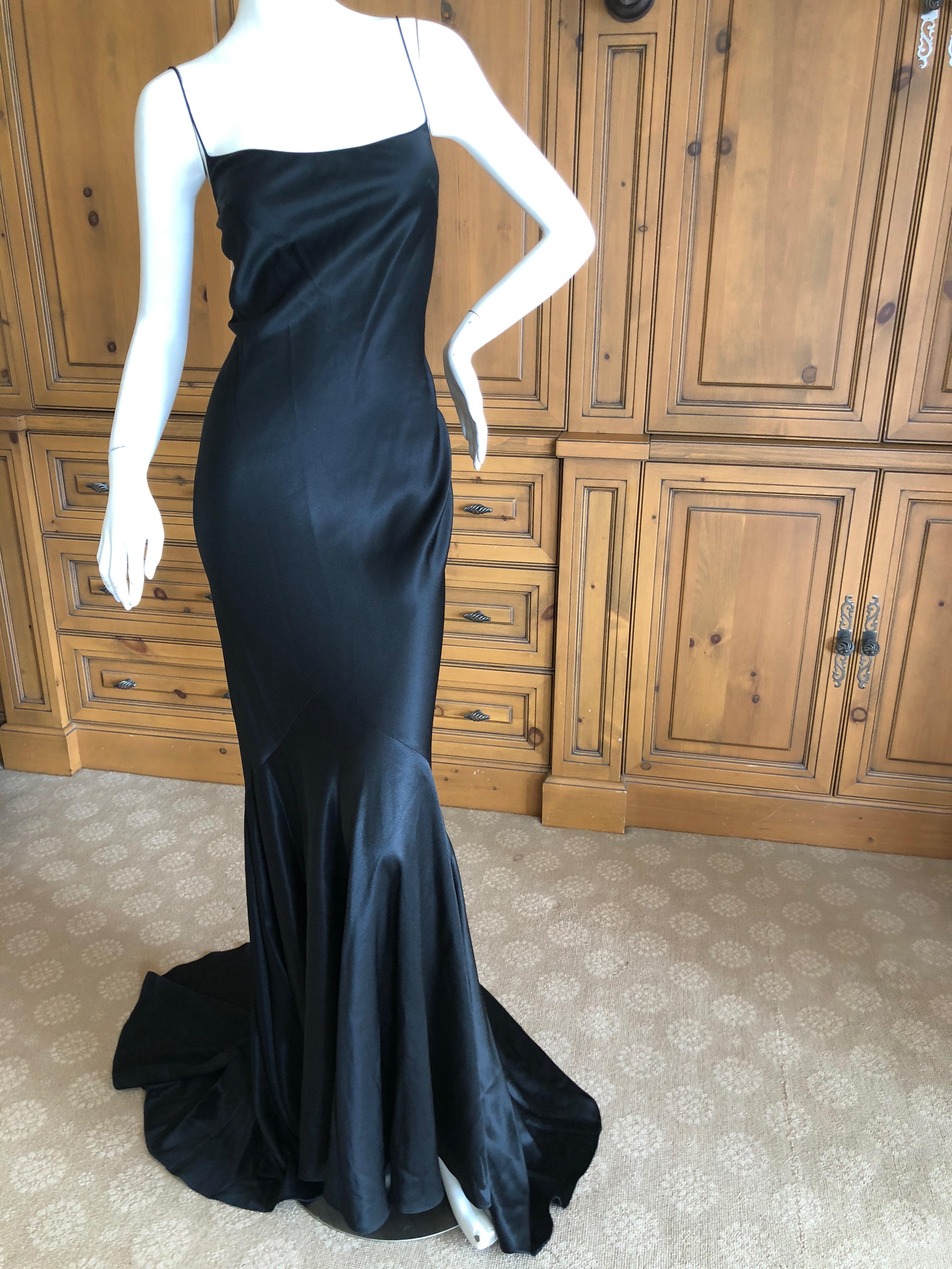 Women's John Galliano 1990's Bias Cut Black Slip Dress with Long Train For Sale