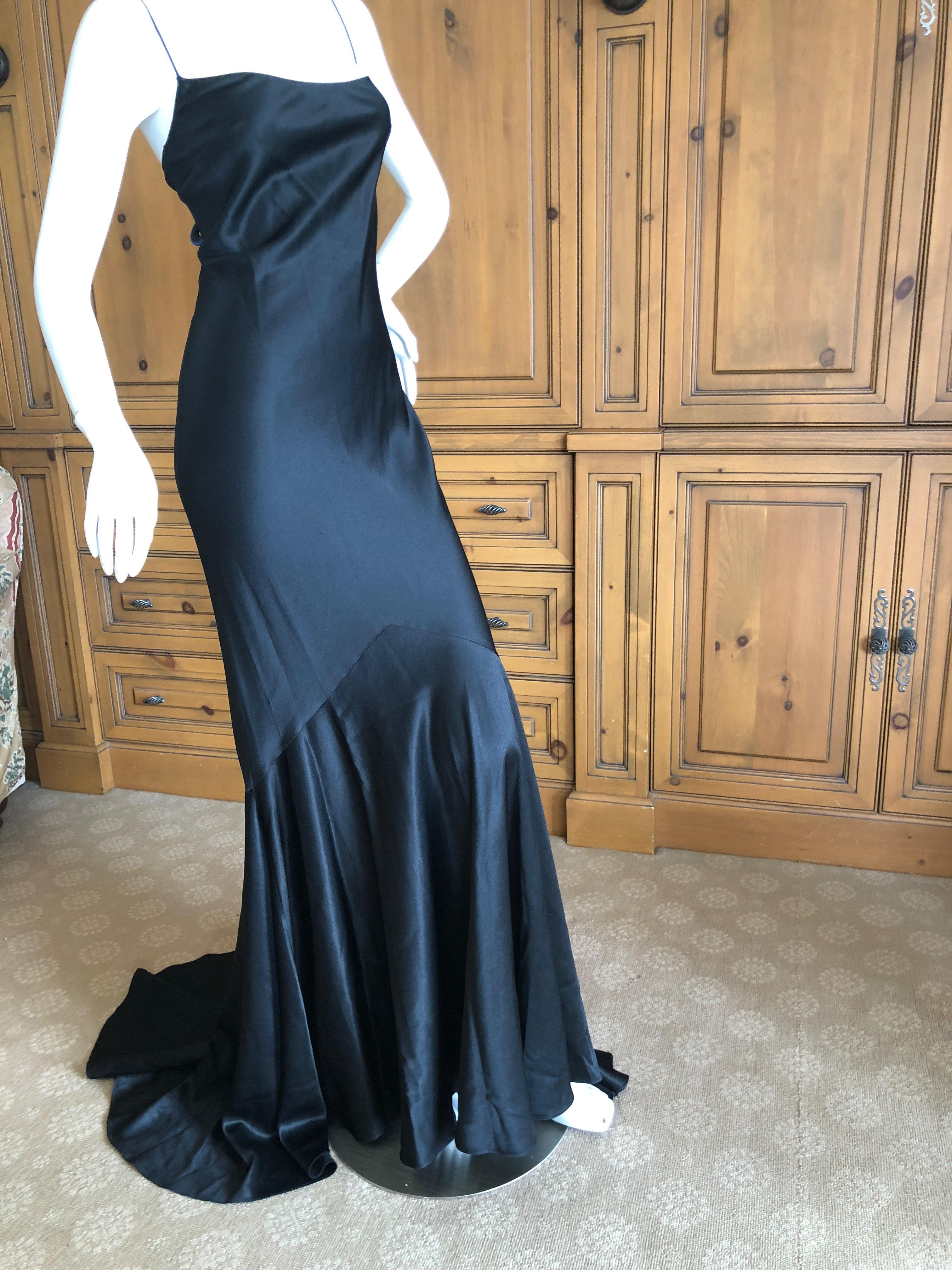 John Galliano 1990's Bias Cut Black Slip Dress with Long Train For Sale 1