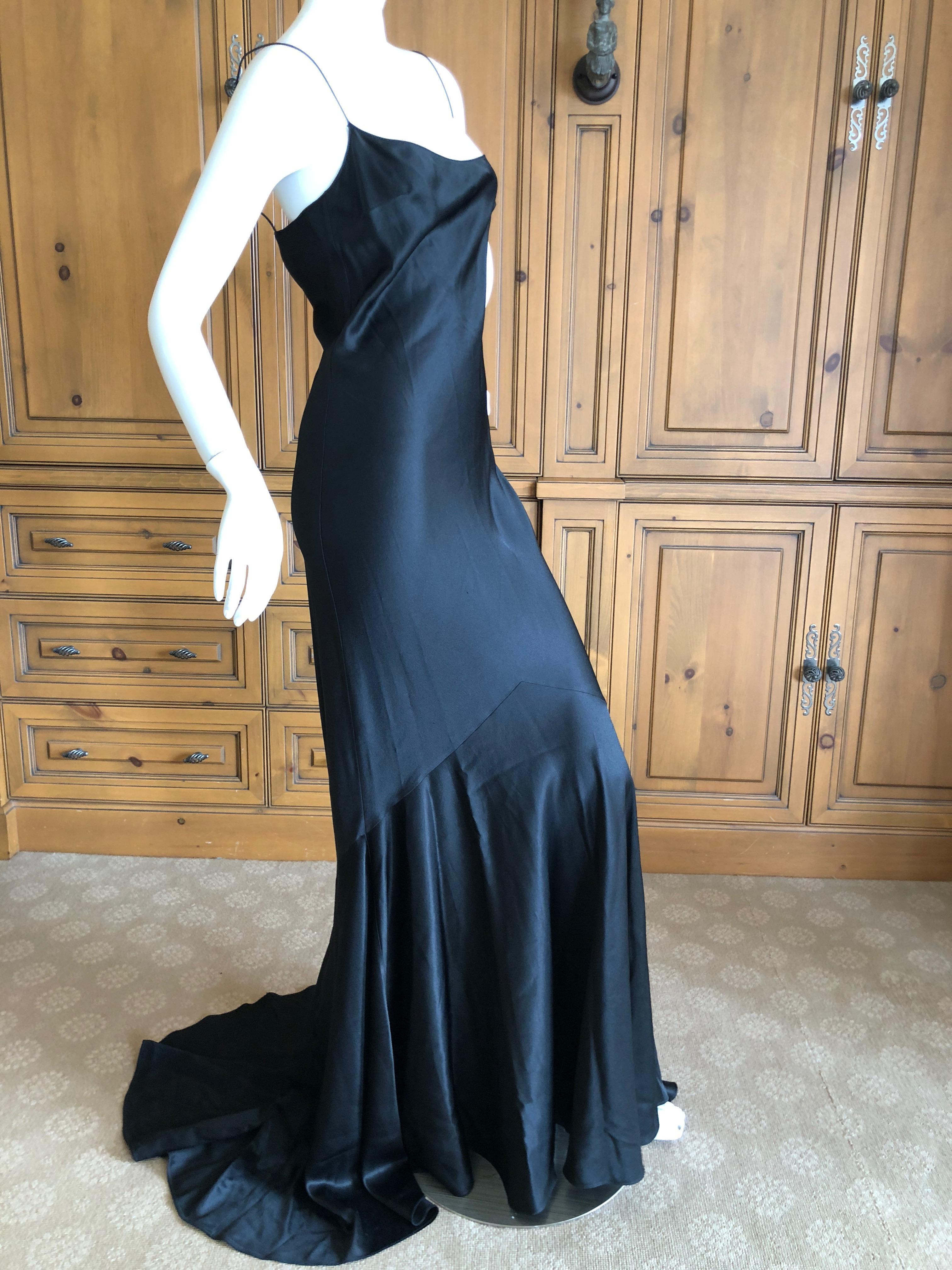 John Galliano 1990's Bias Cut Black Slip Dress with Long Train For Sale 2
