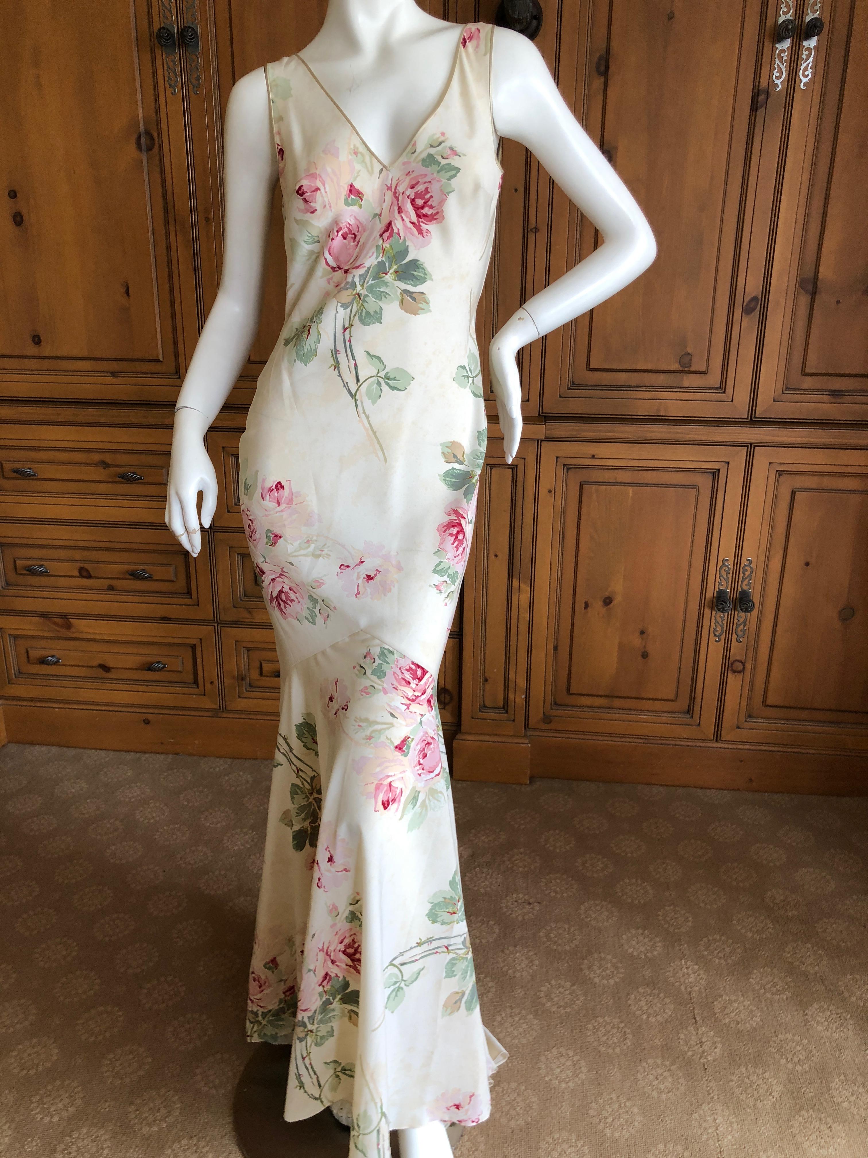 John Galliano Bias Cut Floral Dress with Draped Back and Train, 1990s  For Sale 3