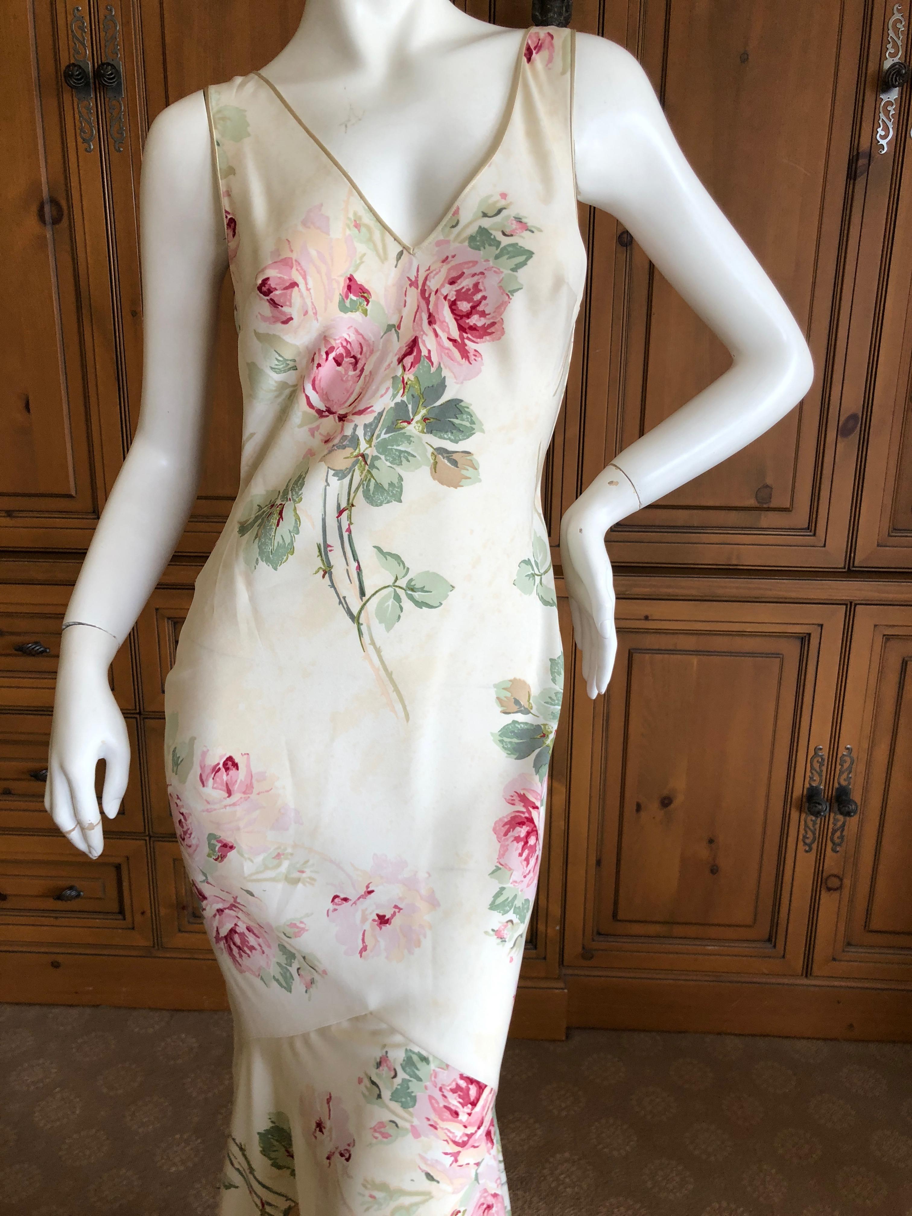 John Galliano Bias Cut Floral Dress with Draped Back and Train, 1990s  For Sale 4