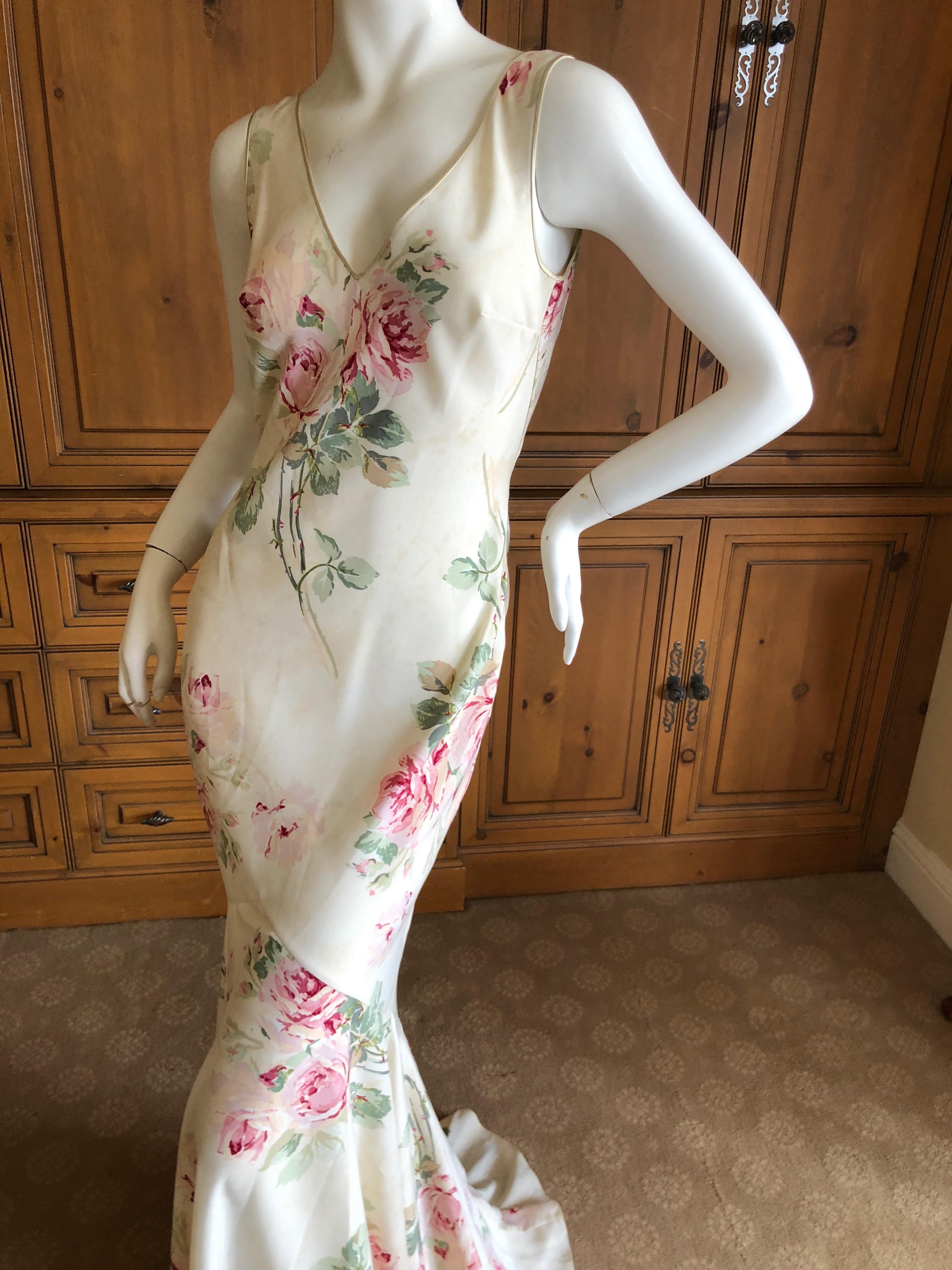 John Galliano Bias Cut Floral Dress with Draped Back and Train, 1990s  For Sale 6