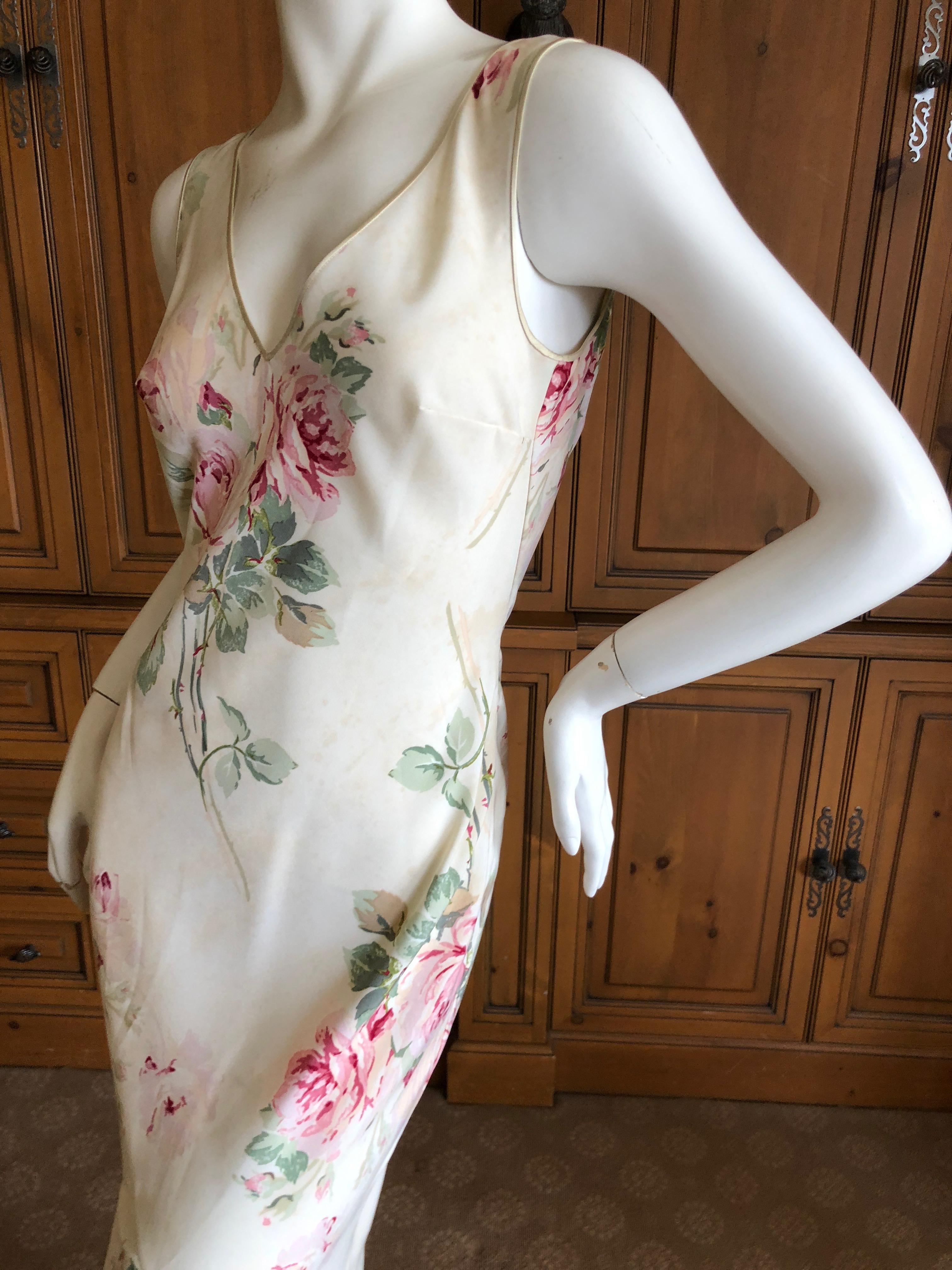 John Galliano Bias Cut Floral Dress with Draped Back and Train, 1990s  For Sale 7