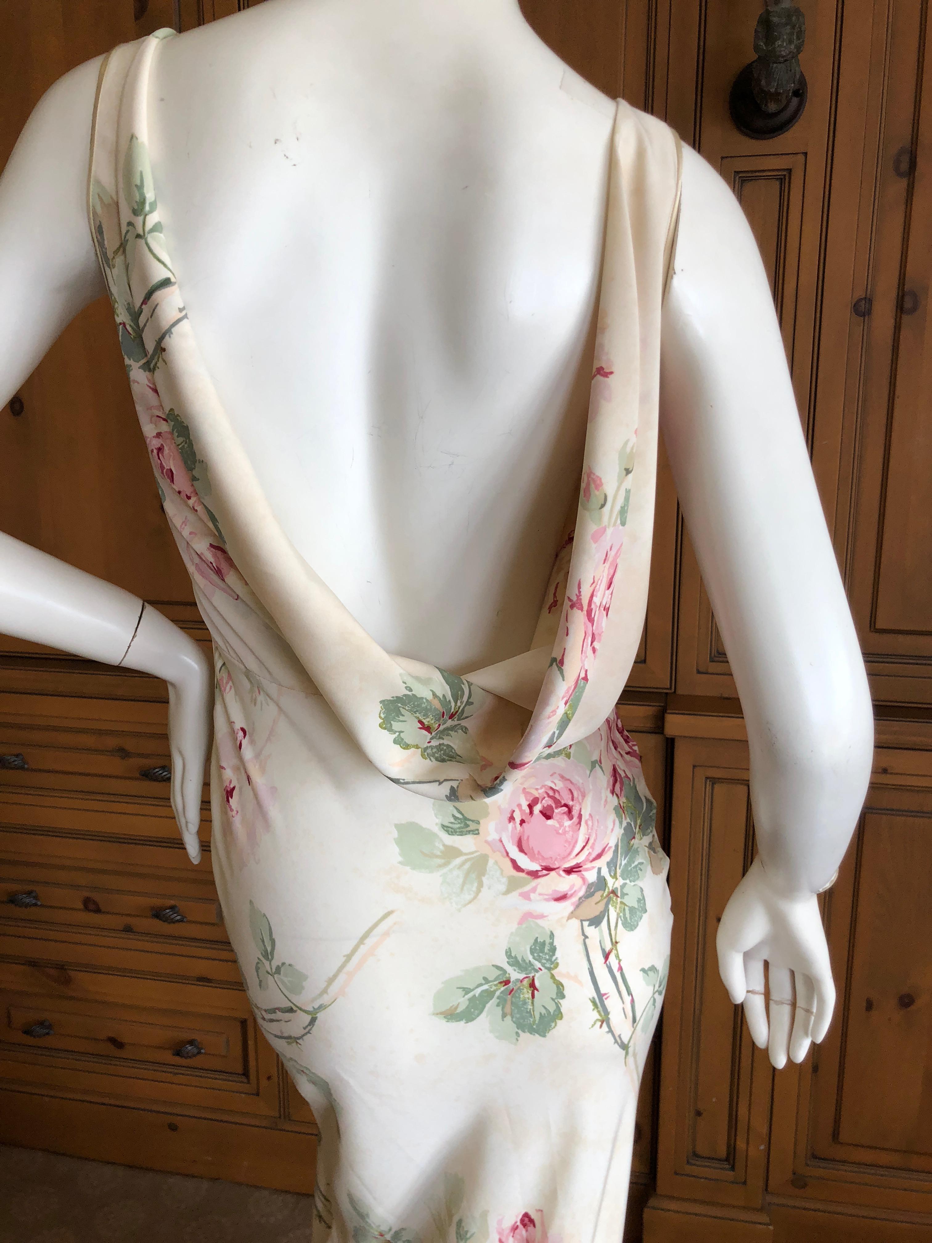John Galliano Bias Cut Floral Dress with Draped Back and Train, 1990s  For Sale 9