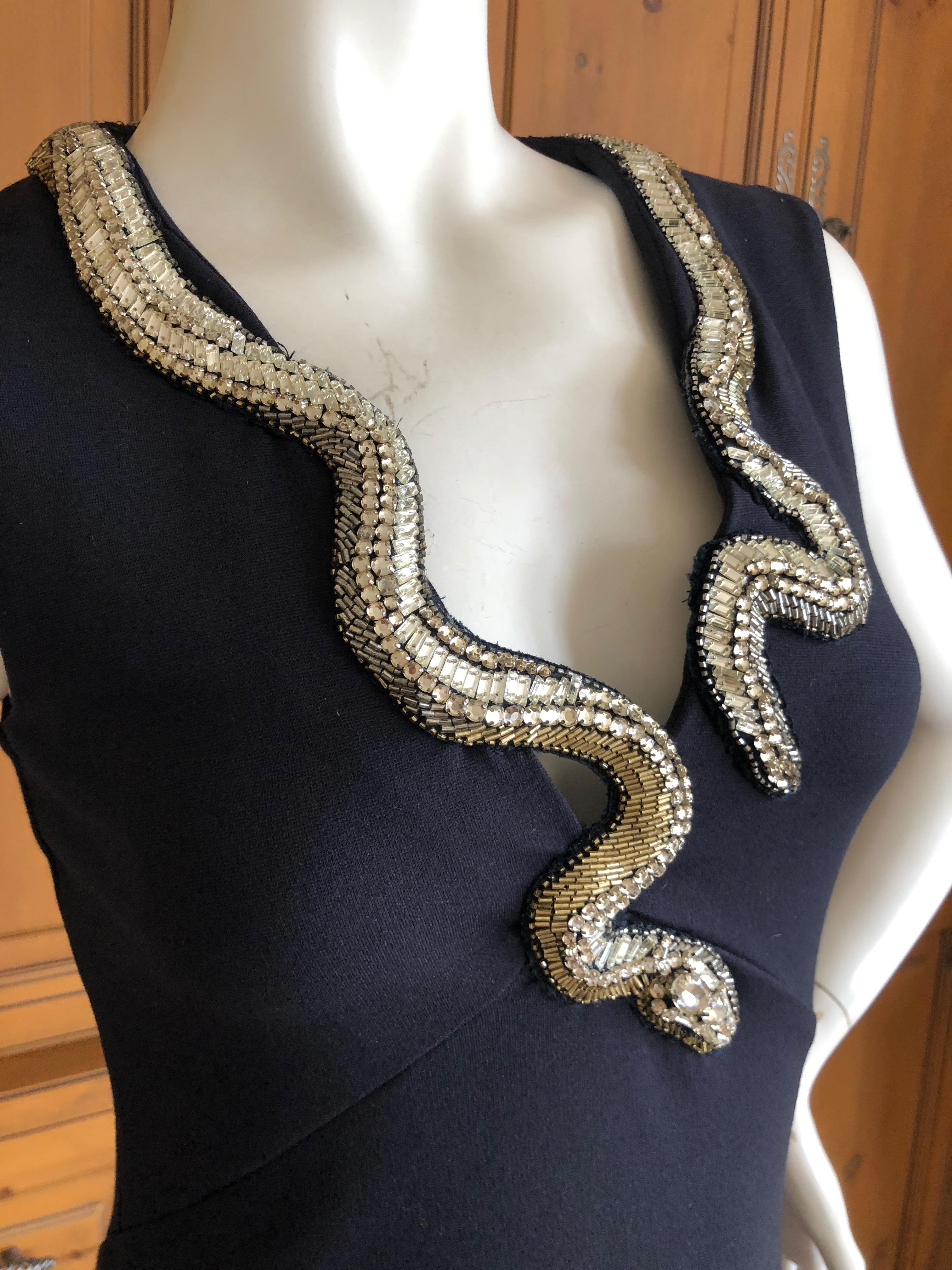 Roberto Cavalli Vintage Black Bodycon Dress w Crystal Embellished Snake Collar For Sale 1