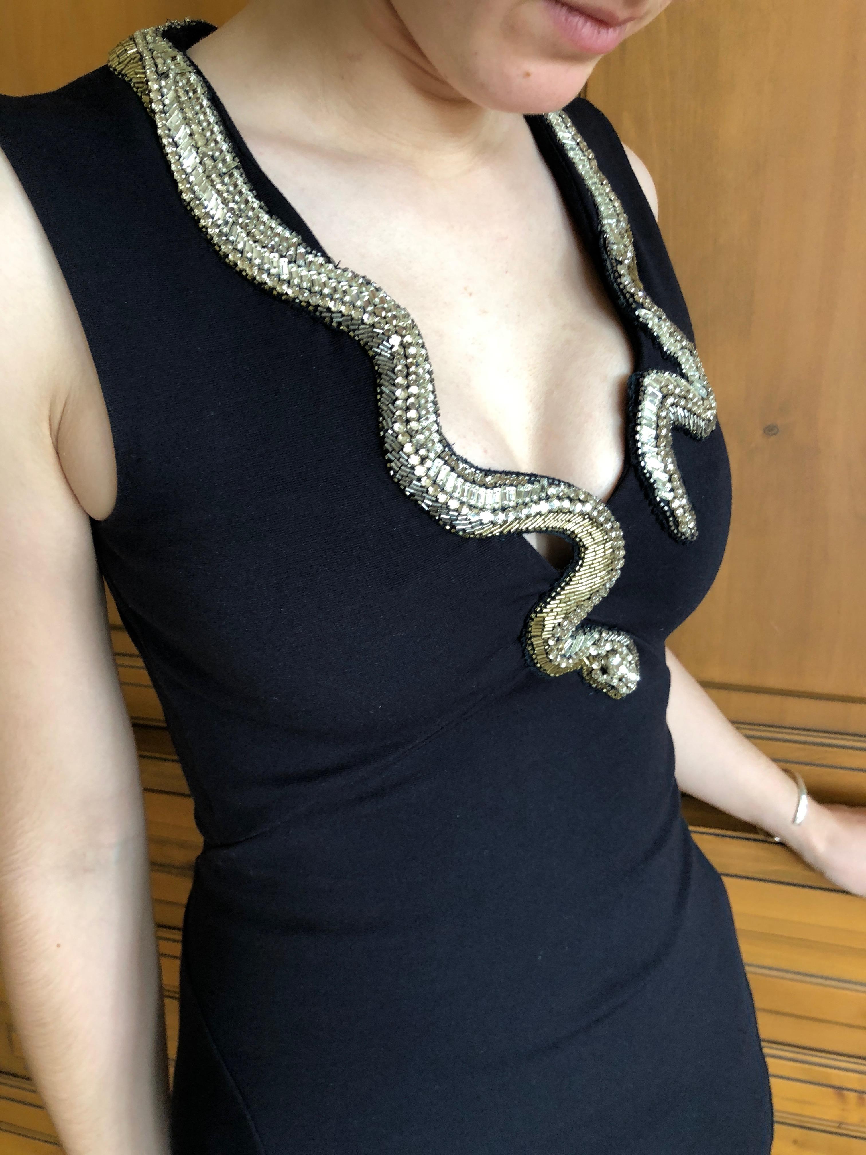 Roberto Cavalli Vintage Black Bodycon Dress w Crystal Embellished Snake Collar For Sale 4