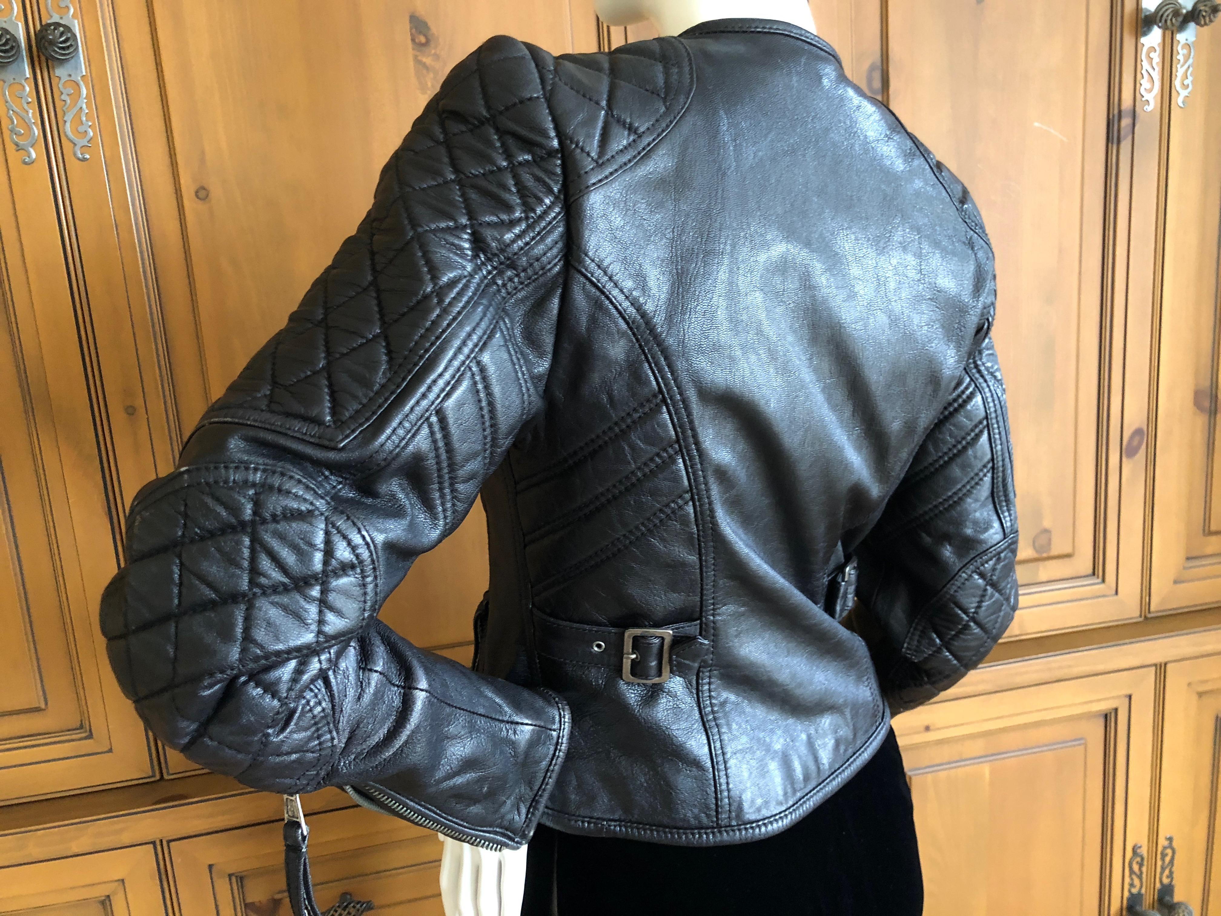 Roberto Cavalli Vintage Black Leather Quilted Motocross Zip Front Moto Jacket For Sale 4