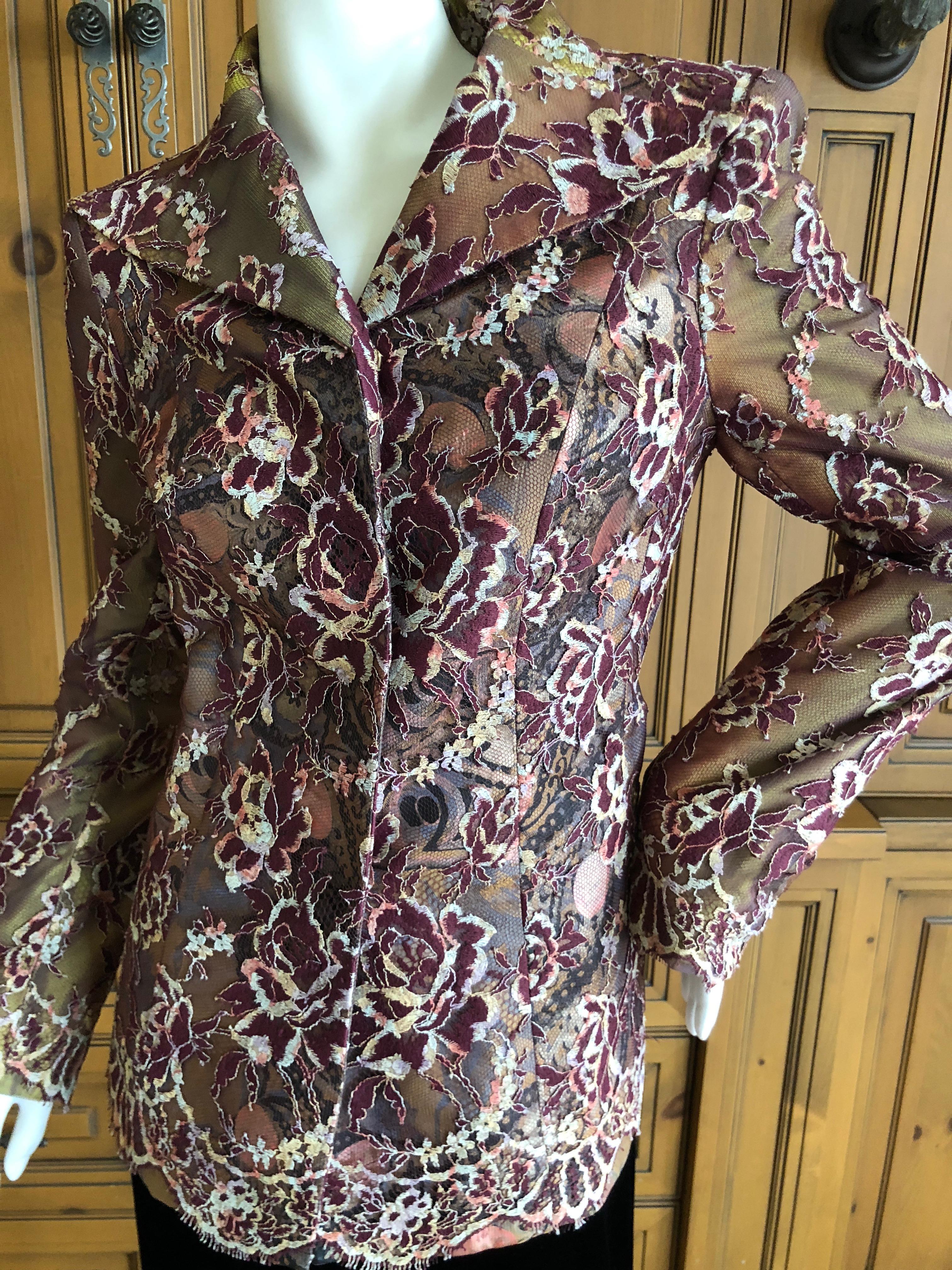 Christian Lacroix Vintage Lace Overlay Silk Jacket Size 38 In Excellent Condition For Sale In Cloverdale, CA