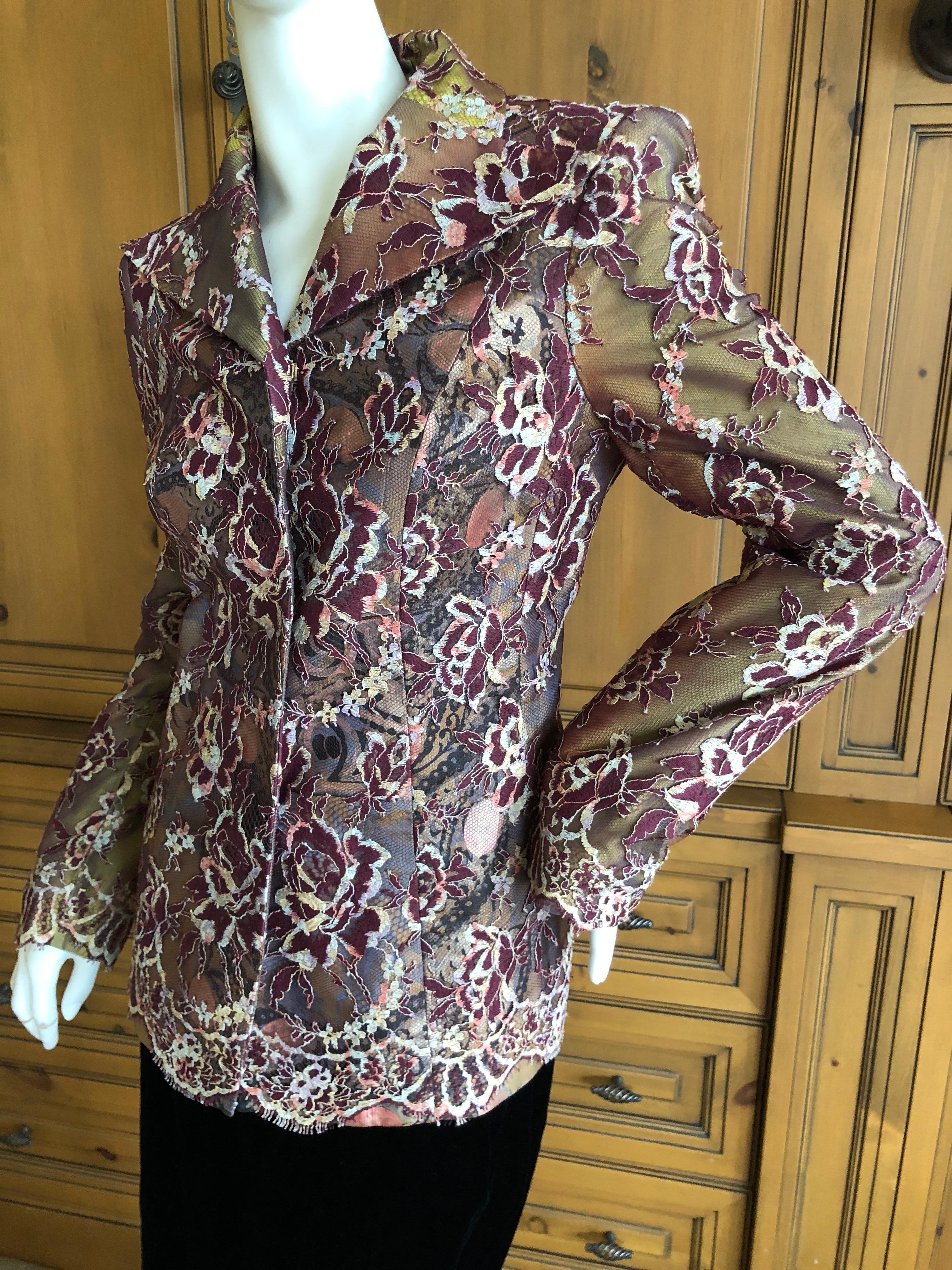  Christian Lacroix Romantic silk jacket wth lace overlay.
Much prettier in person,
Size 38
 Bust 36