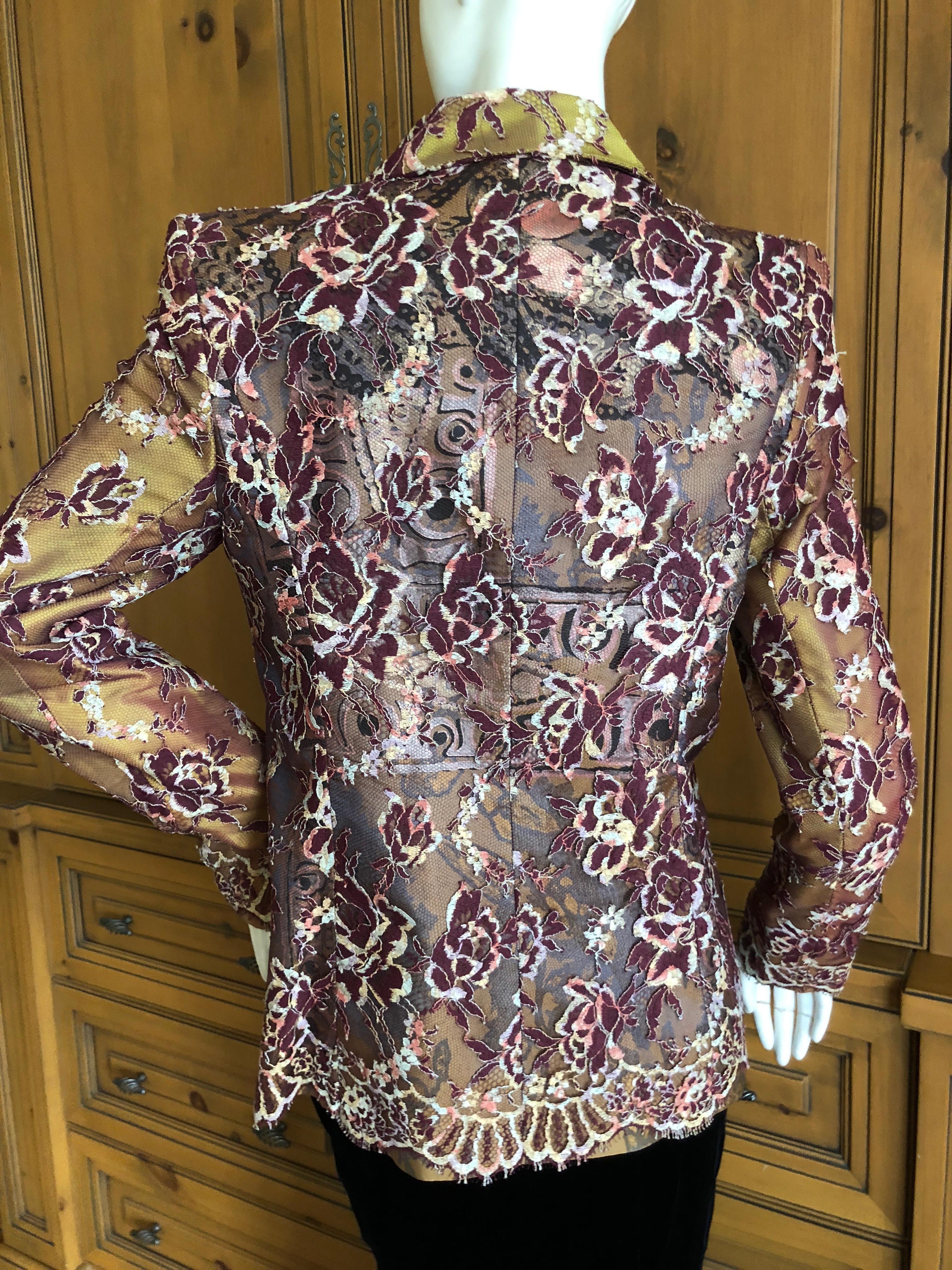 Christian Lacroix Vintage Lace Overlay Silk Jacket Size 38 For Sale 2