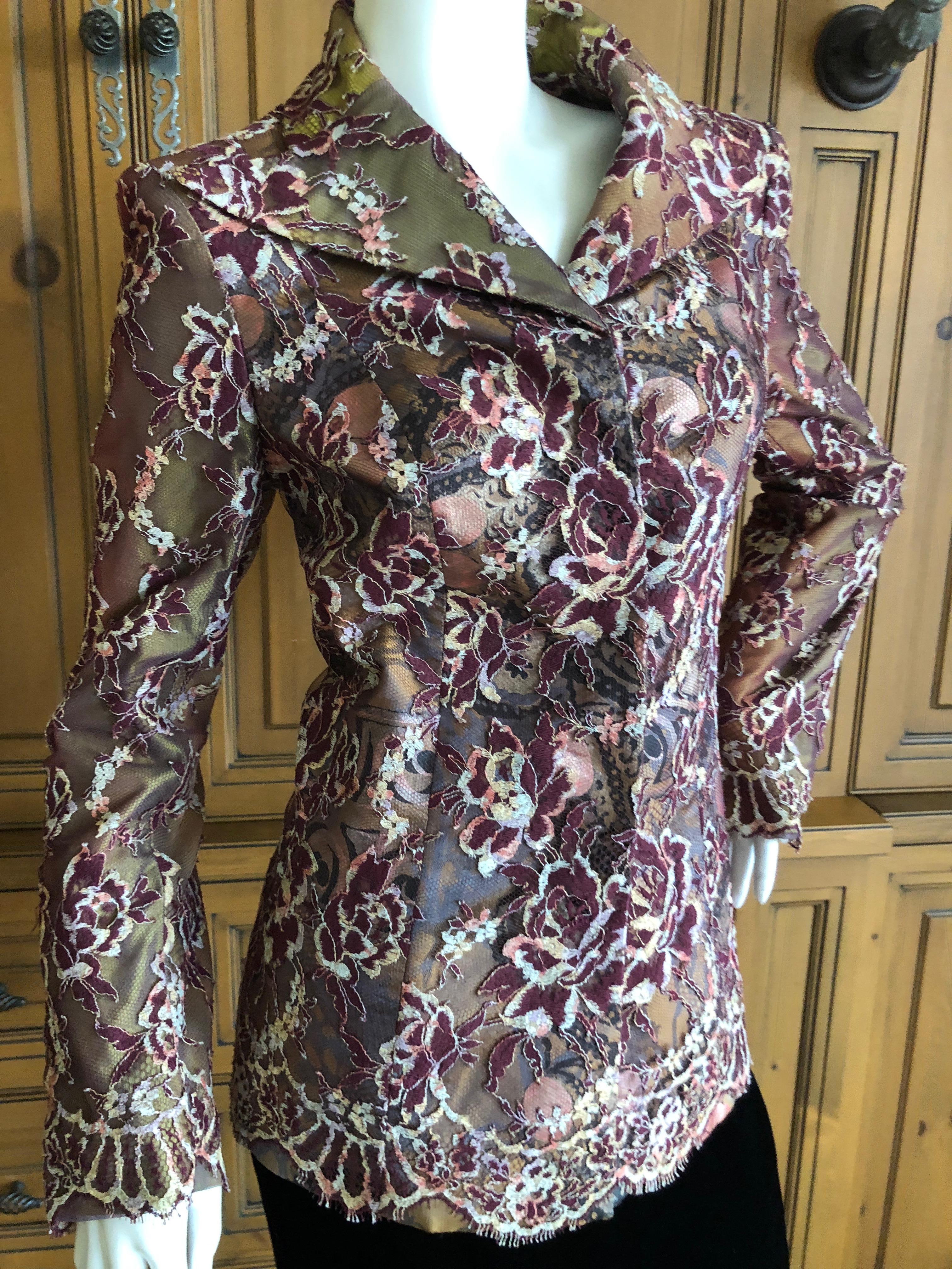 Christian Lacroix Vintage Lace Overlay Silk Jacket Size 38 For Sale 3