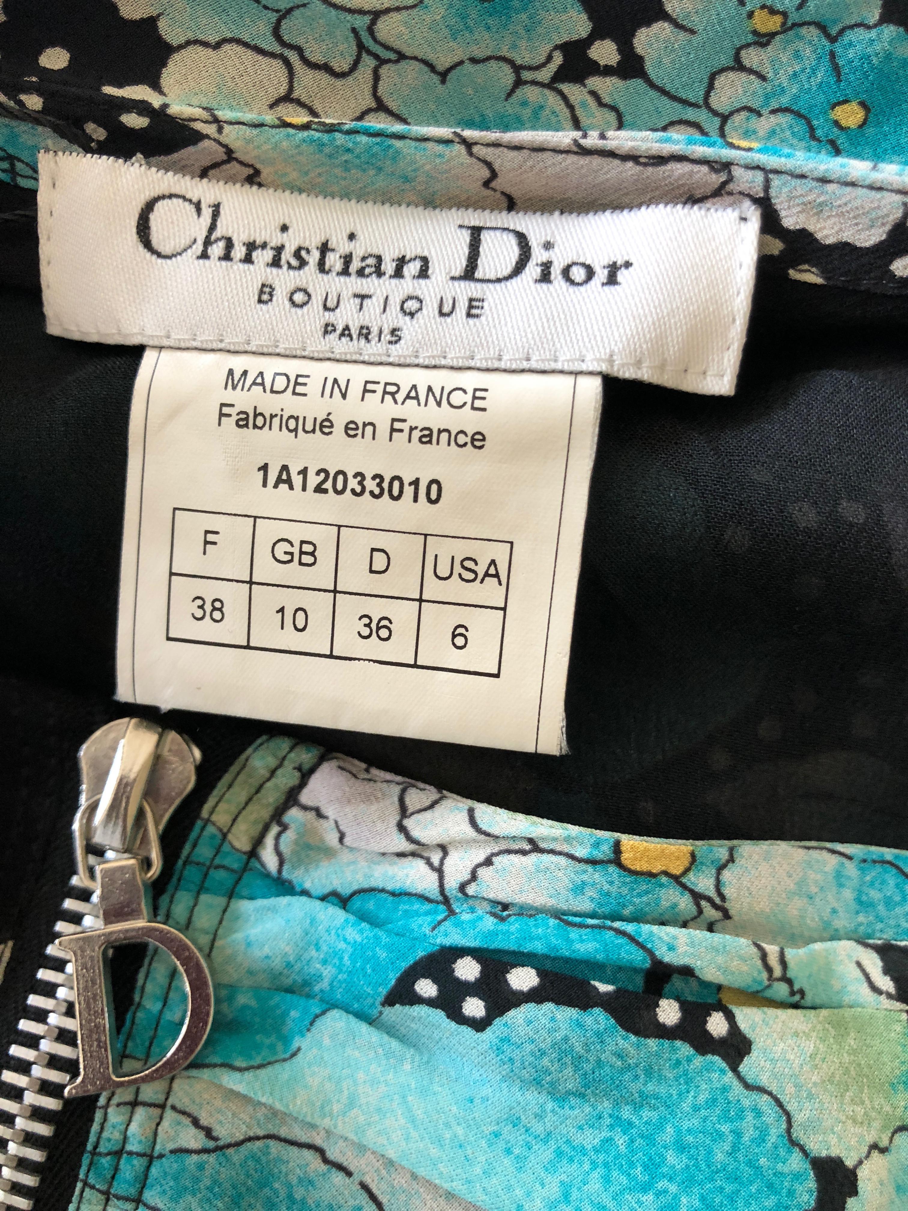 Christian Dior by John Galliano Colorful Silk Floral Skirt w Zipper Details For Sale 4