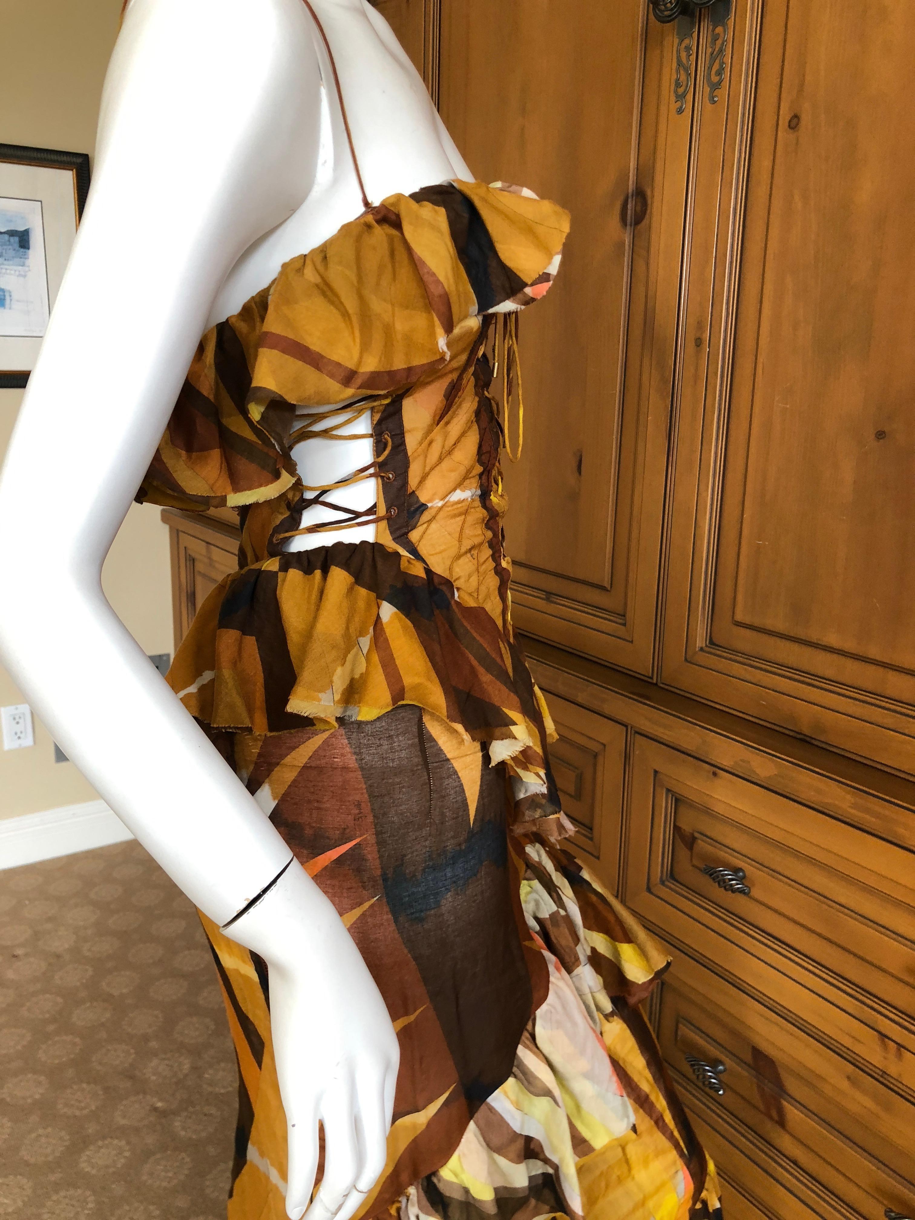 Emilio Pucci Tie Dye Pattern Ruffled Dress w Corset Lace Detailing  Peter Dundas For Sale 5