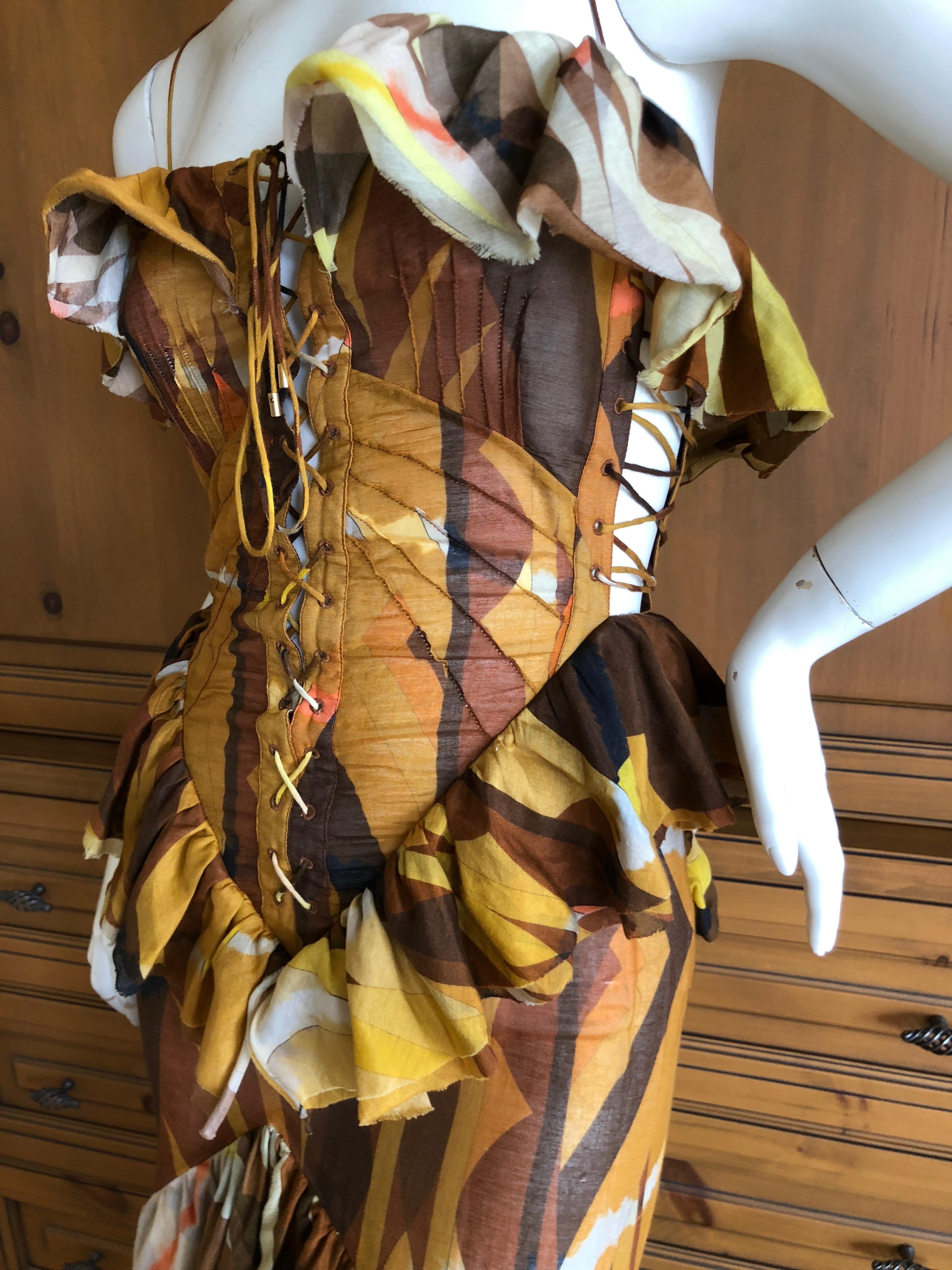 Women's Emilio Pucci Tie Dye Pattern Ruffled Dress w Corset Lace Detailing  Peter Dundas For Sale