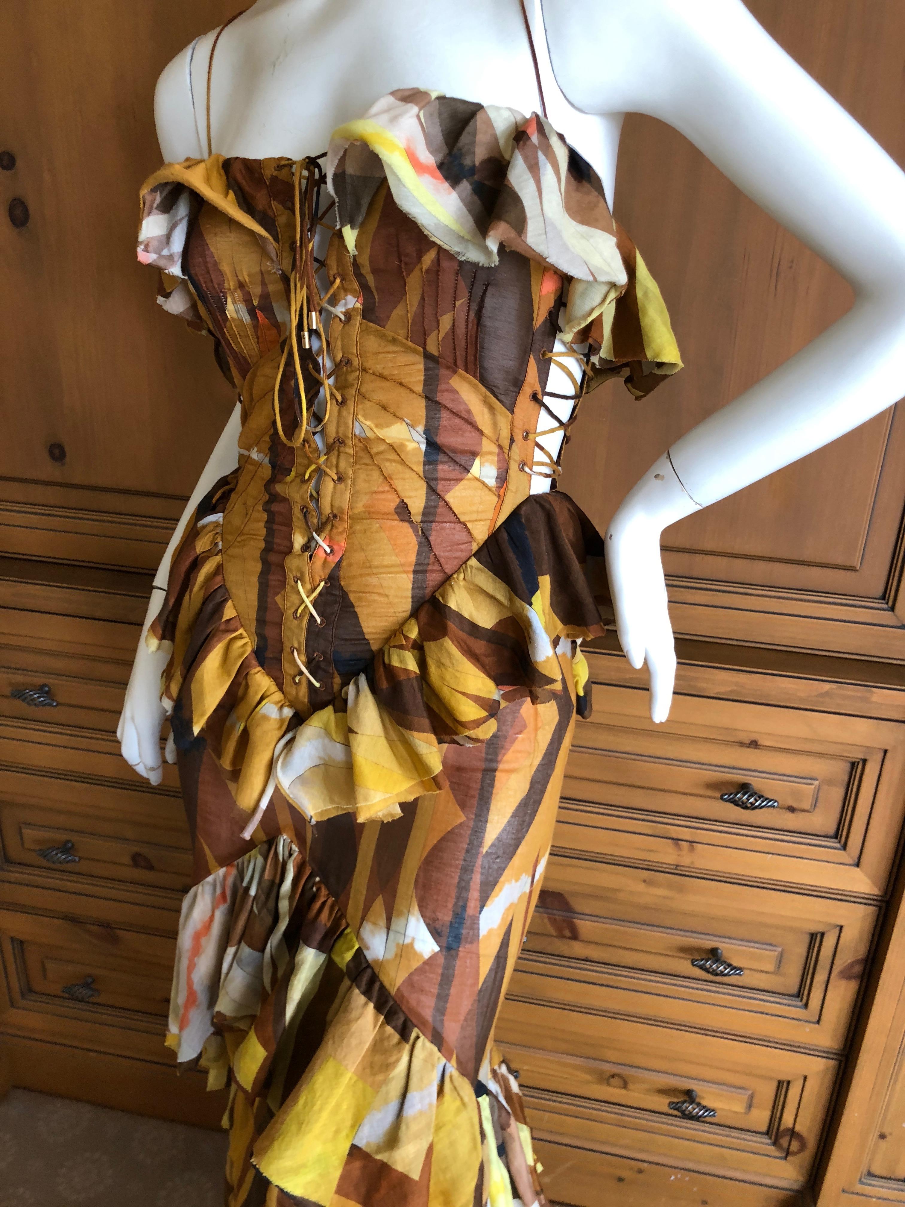 Emilio Pucci Tie Dye Pattern Ruffled Dress w Corset Lace Detailing  Peter Dundas For Sale 1