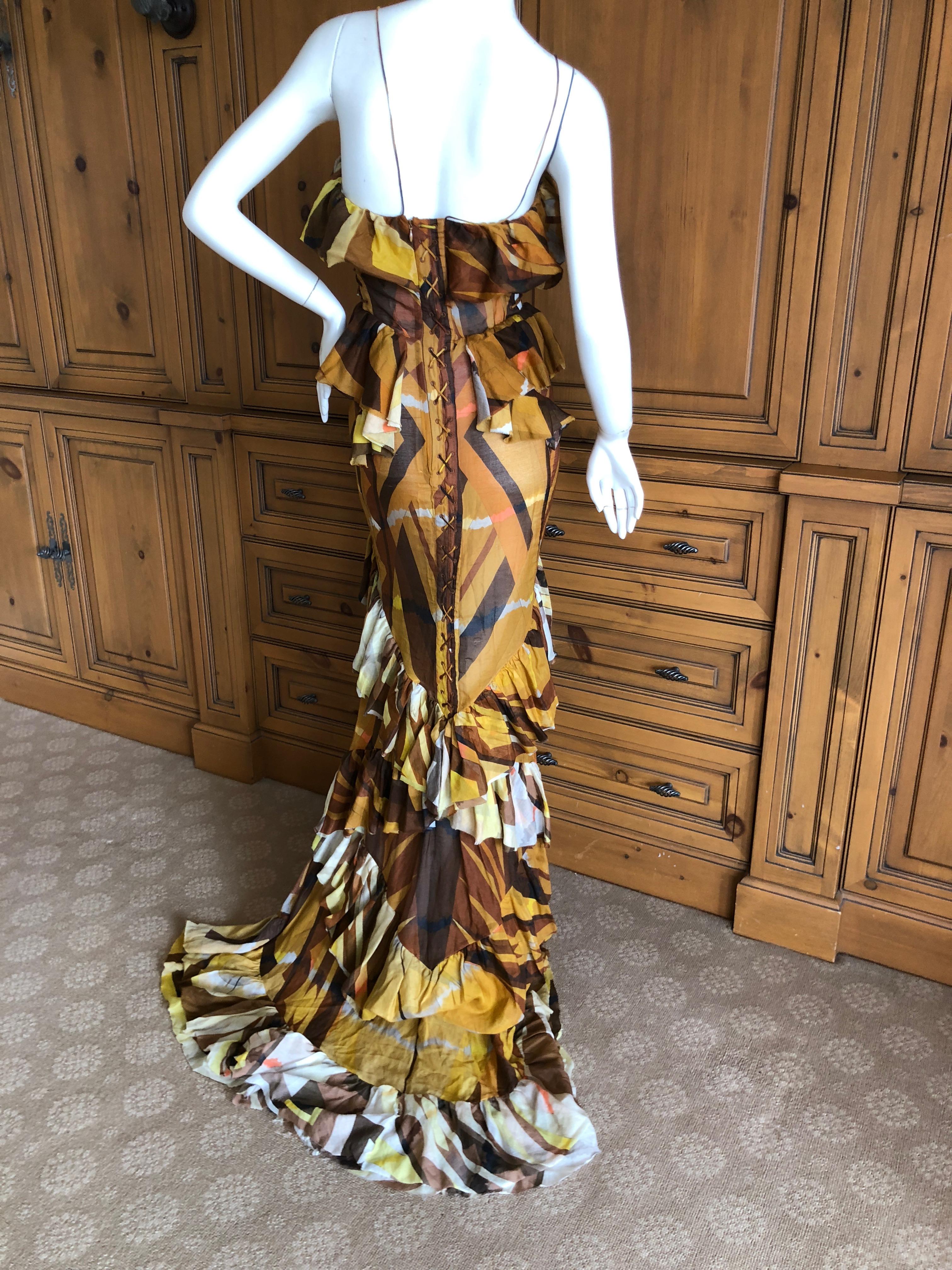 Emilio Pucci Tie Dye Pattern Ruffled Dress w Corset Lace Detailing  Peter Dundas For Sale 2